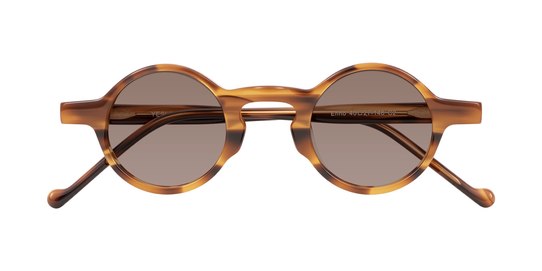 Folded Front of Enno in Amber Striped with Medium Brown Tinted Lenses