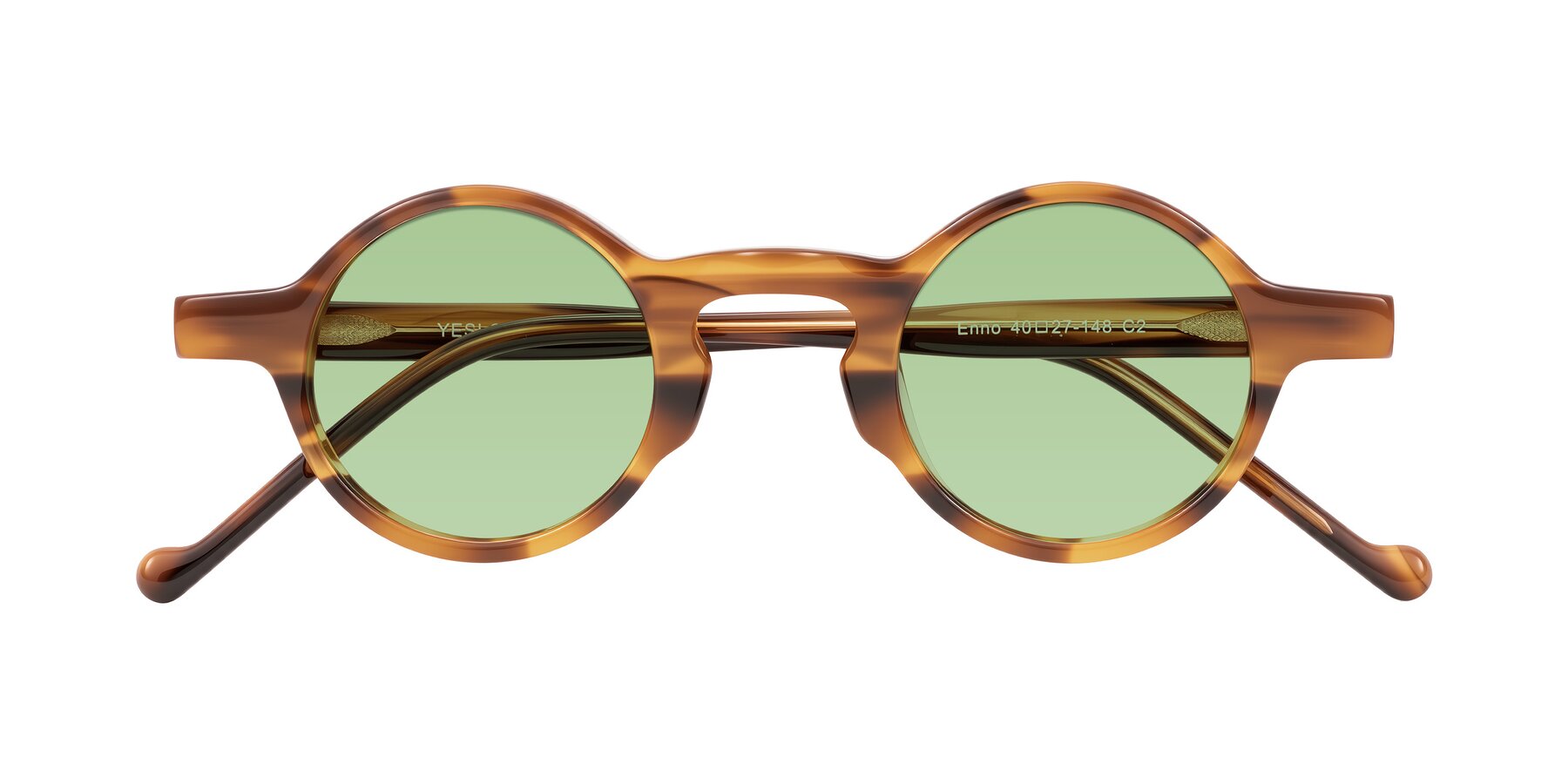 Folded Front of Enno in Amber Striped with Medium Green Tinted Lenses