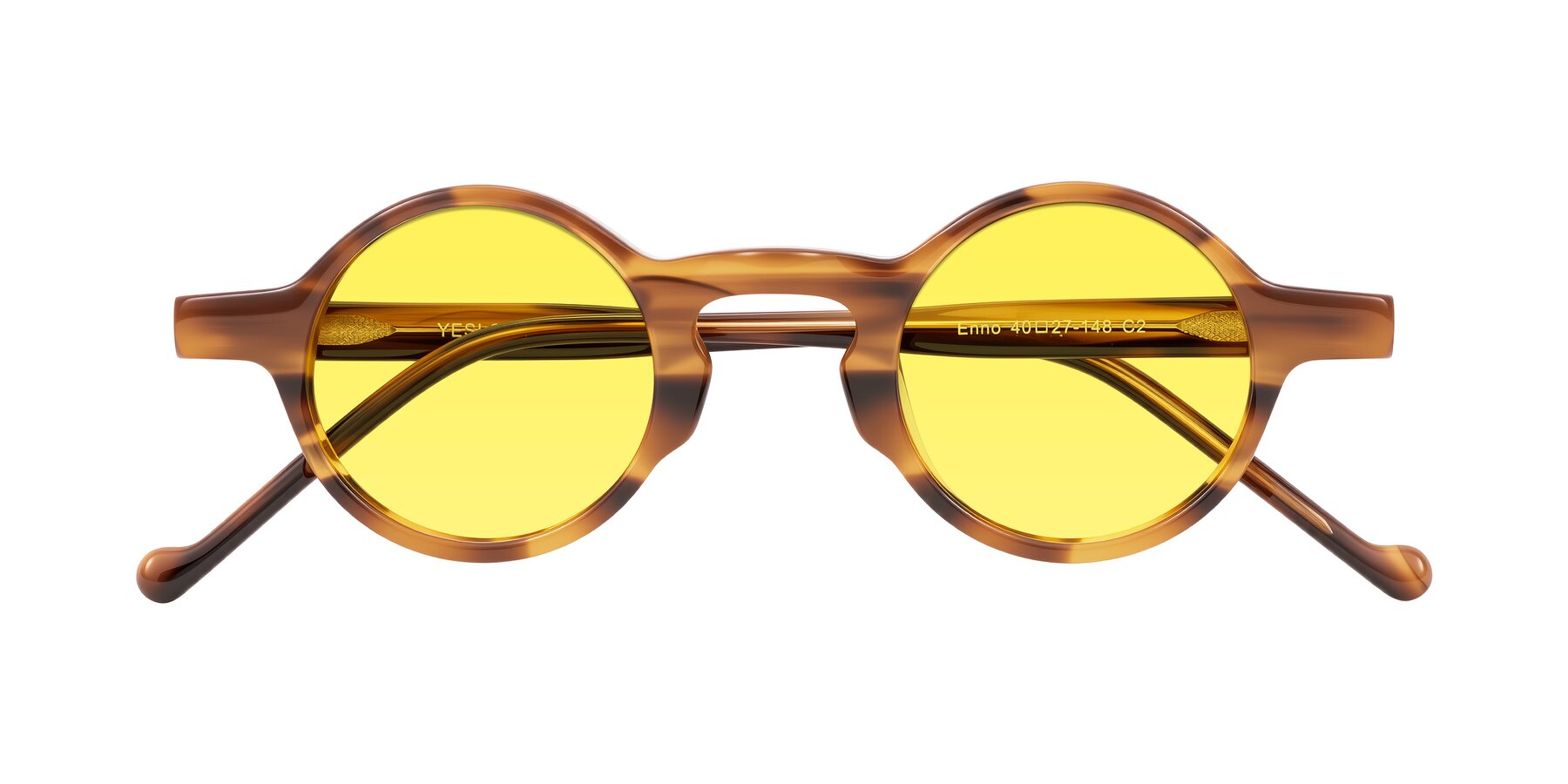 Folded Front of Enno in Amber Striped with Medium Yellow Tinted Lenses