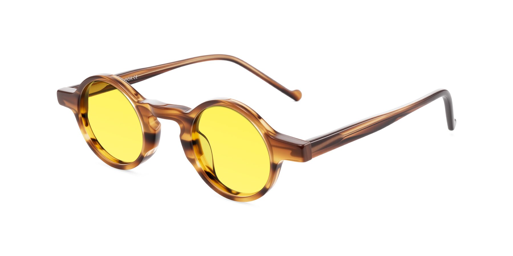 Angle of Enno in Amber Striped with Medium Yellow Tinted Lenses