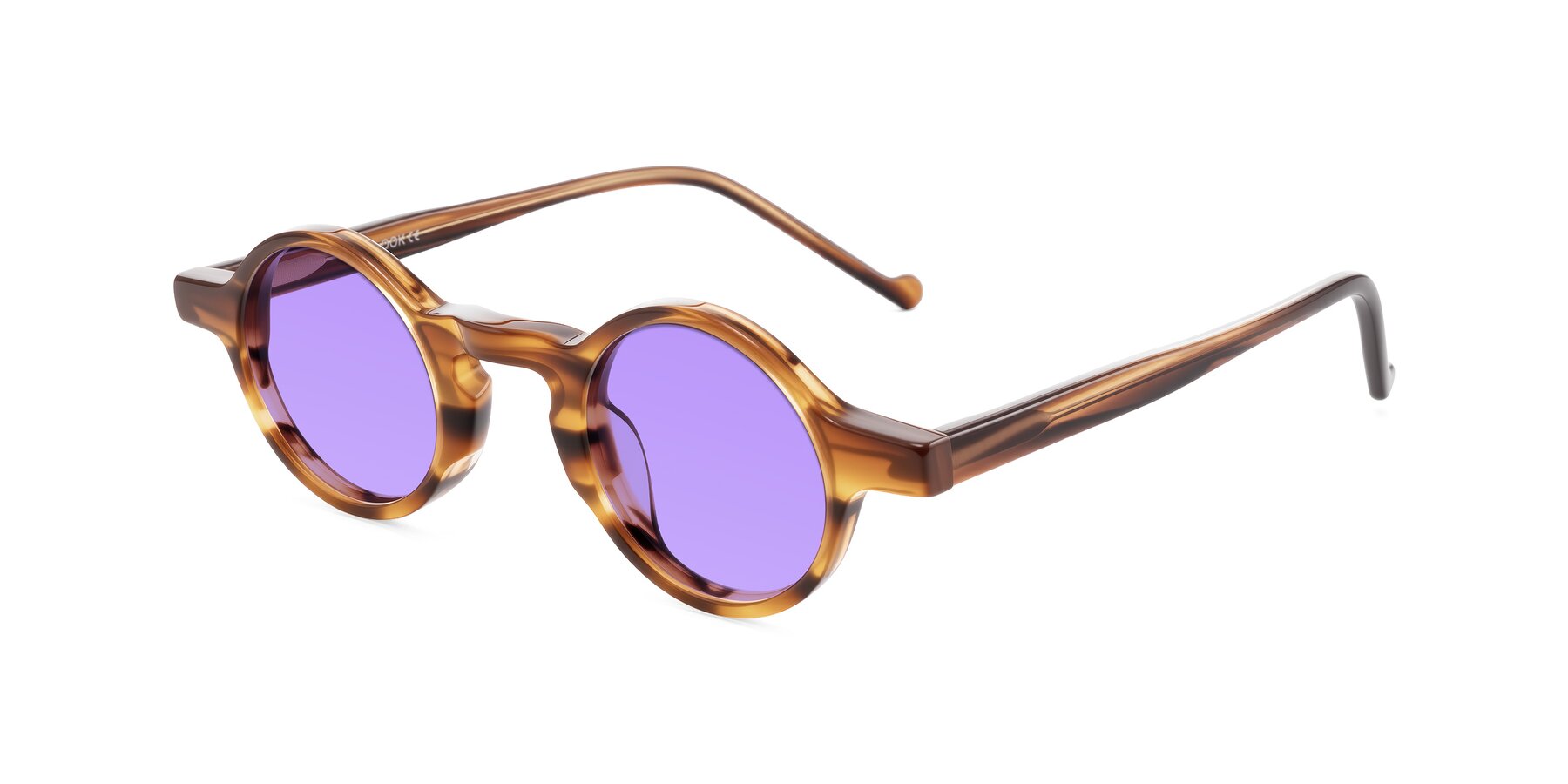 Angle of Enno in Amber Striped with Medium Purple Tinted Lenses