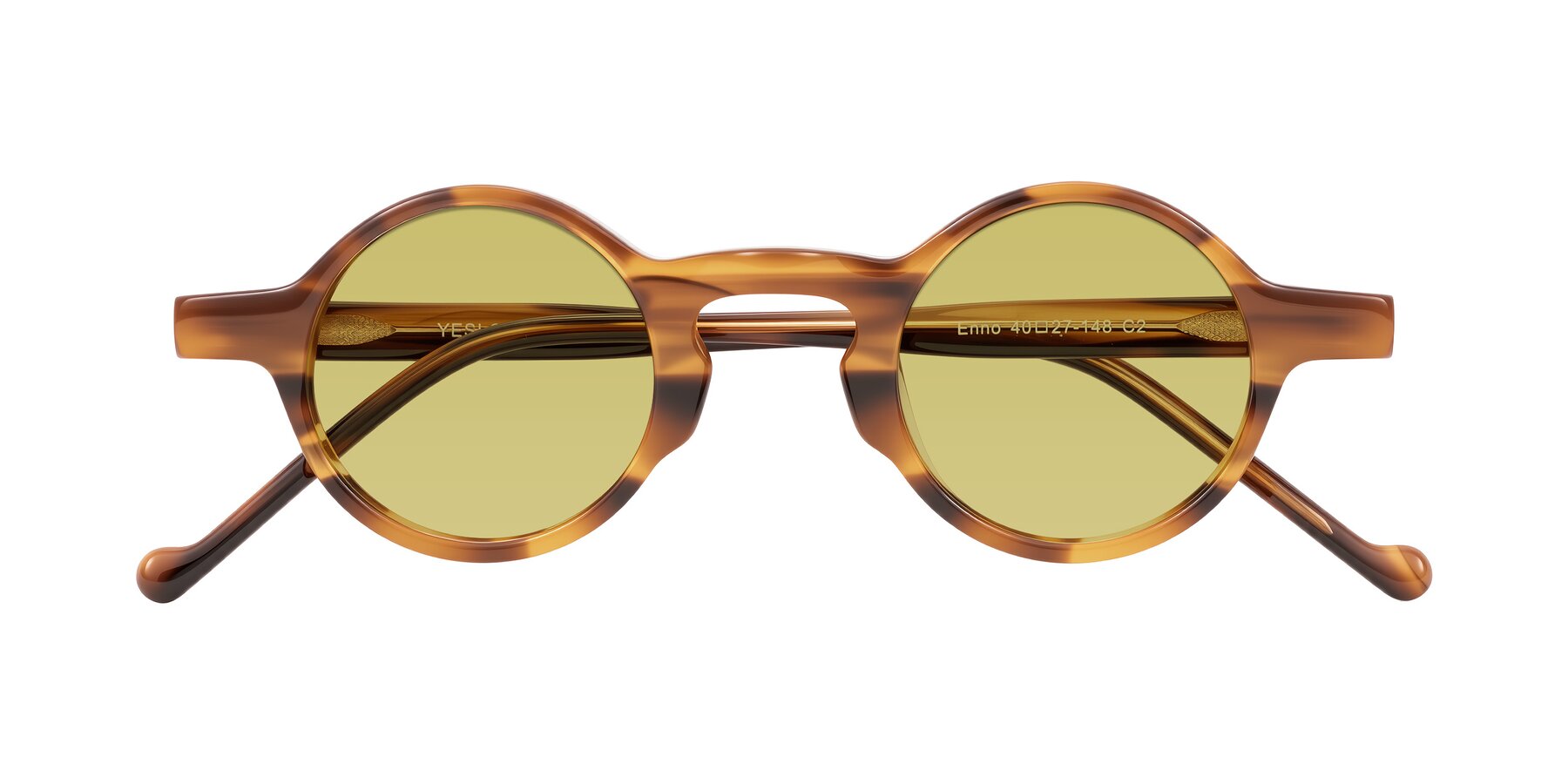 Folded Front of Enno in Amber Striped with Medium Champagne Tinted Lenses
