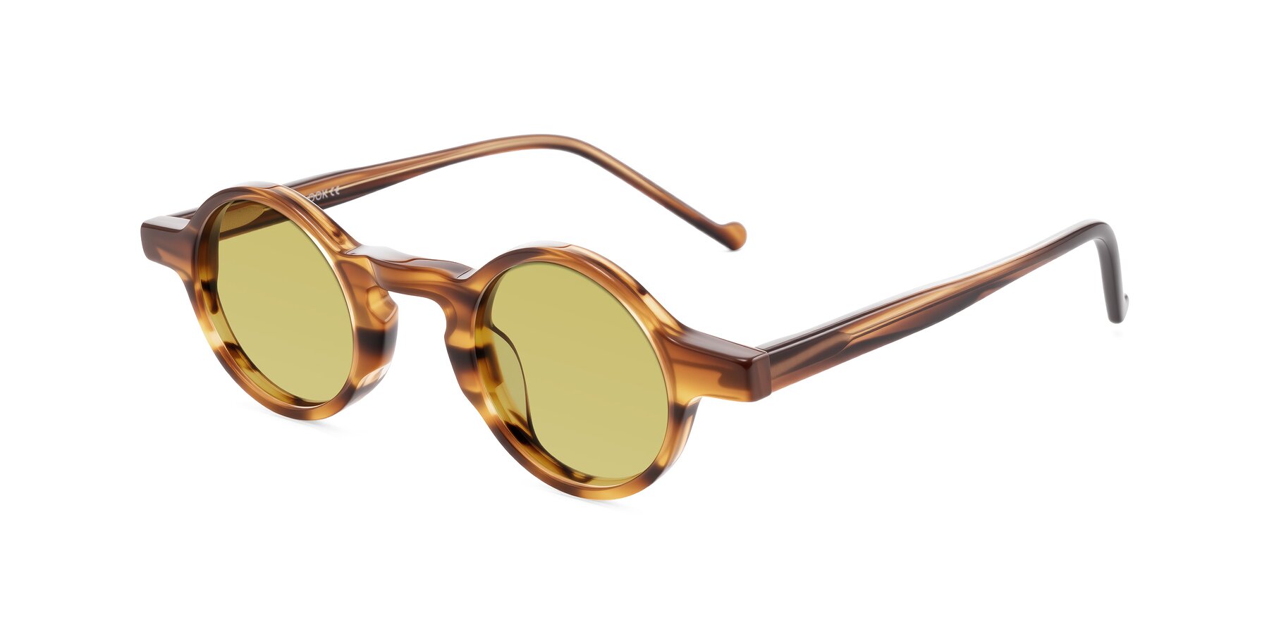 Angle of Enno in Amber Striped with Medium Champagne Tinted Lenses
