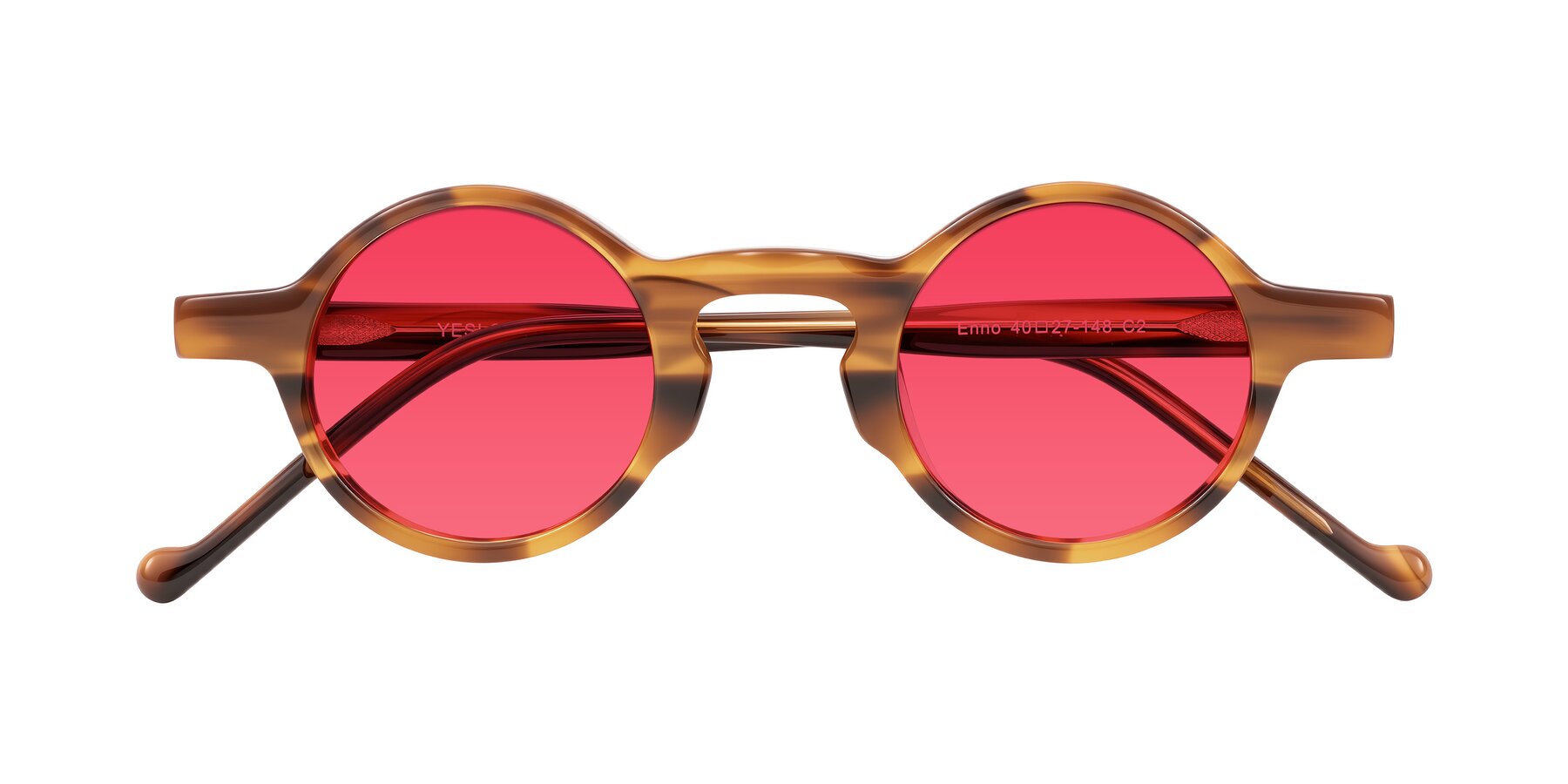 Folded Front of Enno in Amber Striped with Red Tinted Lenses