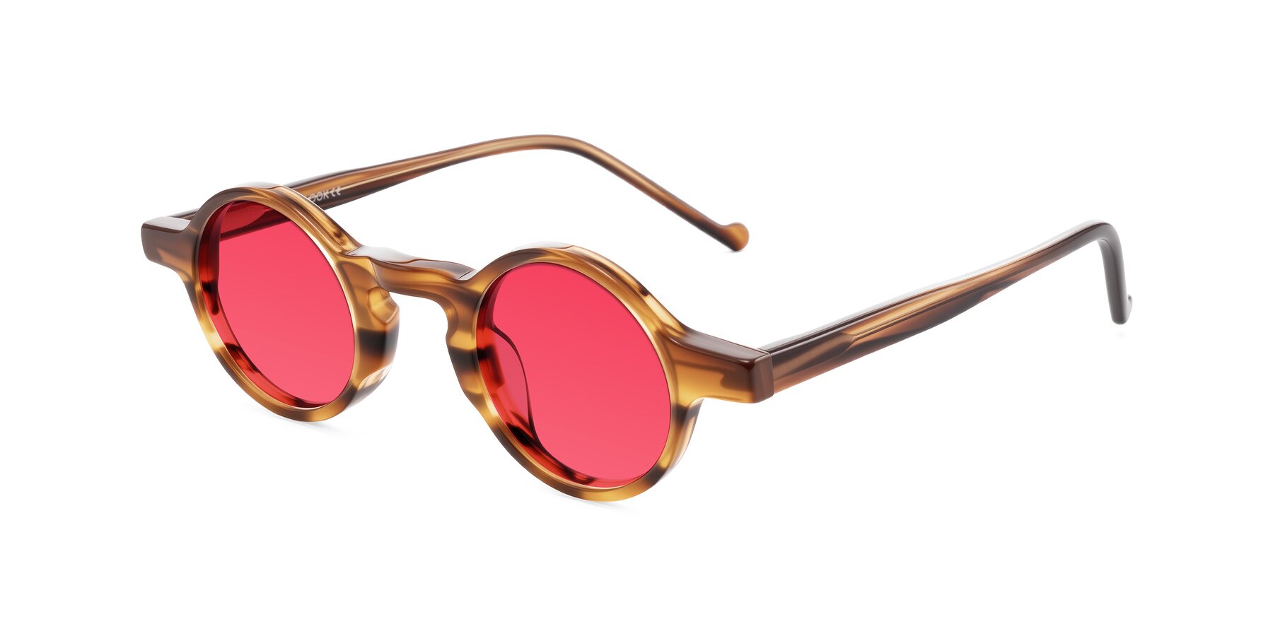 Angle of Enno in Amber Striped with Red Tinted Lenses