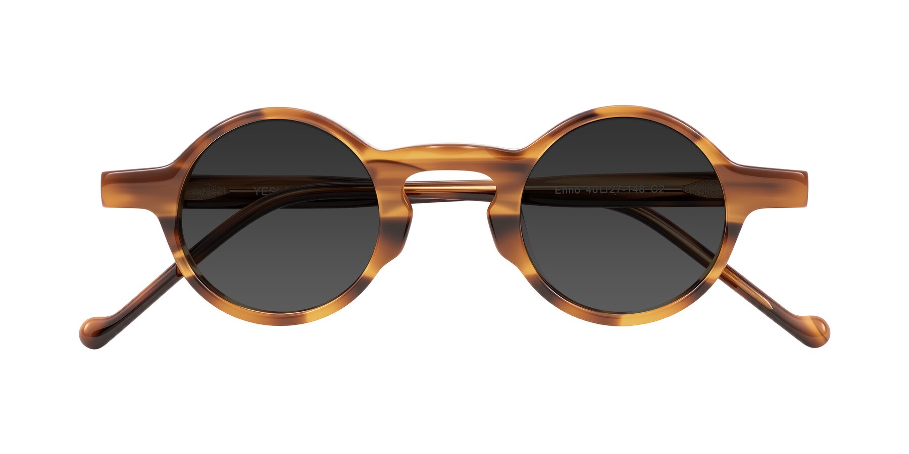 Folded Front of Enno in Amber Striped with Gray Tinted Lenses