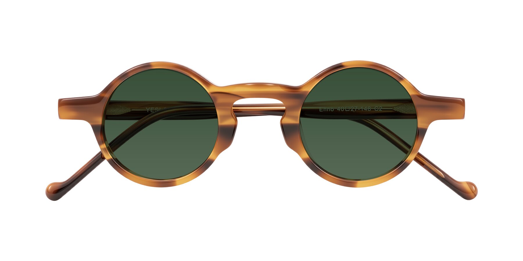 Folded Front of Enno in Amber Striped with Green Tinted Lenses