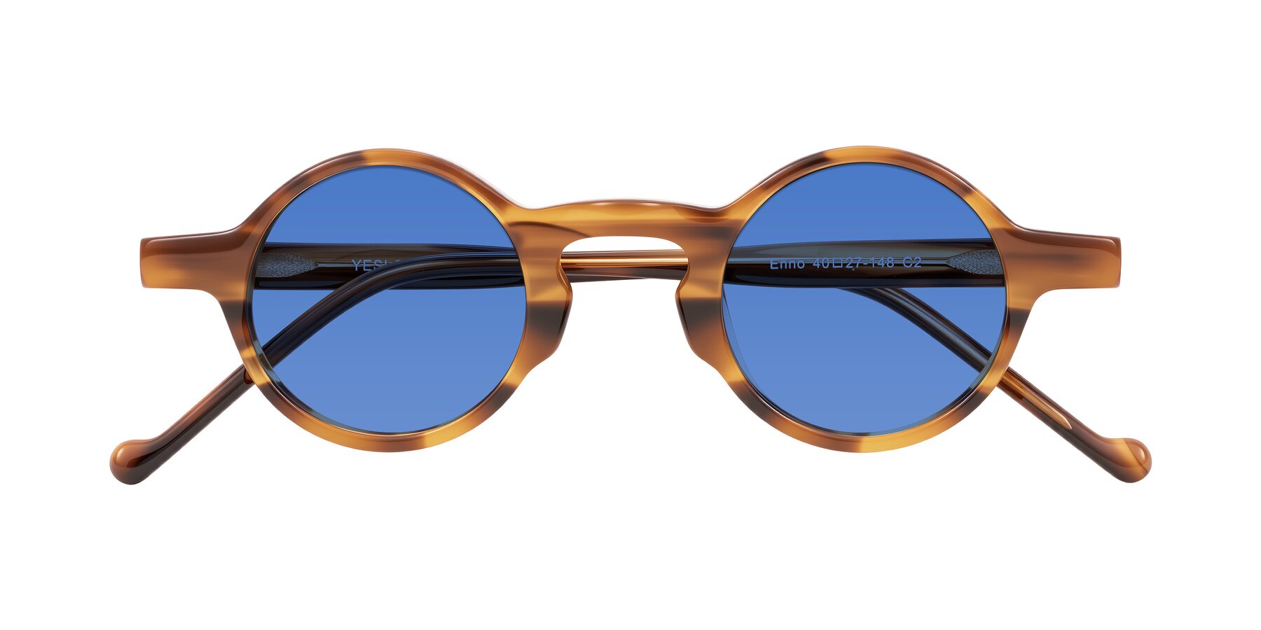 Folded Front of Enno in Amber Striped with Blue Tinted Lenses