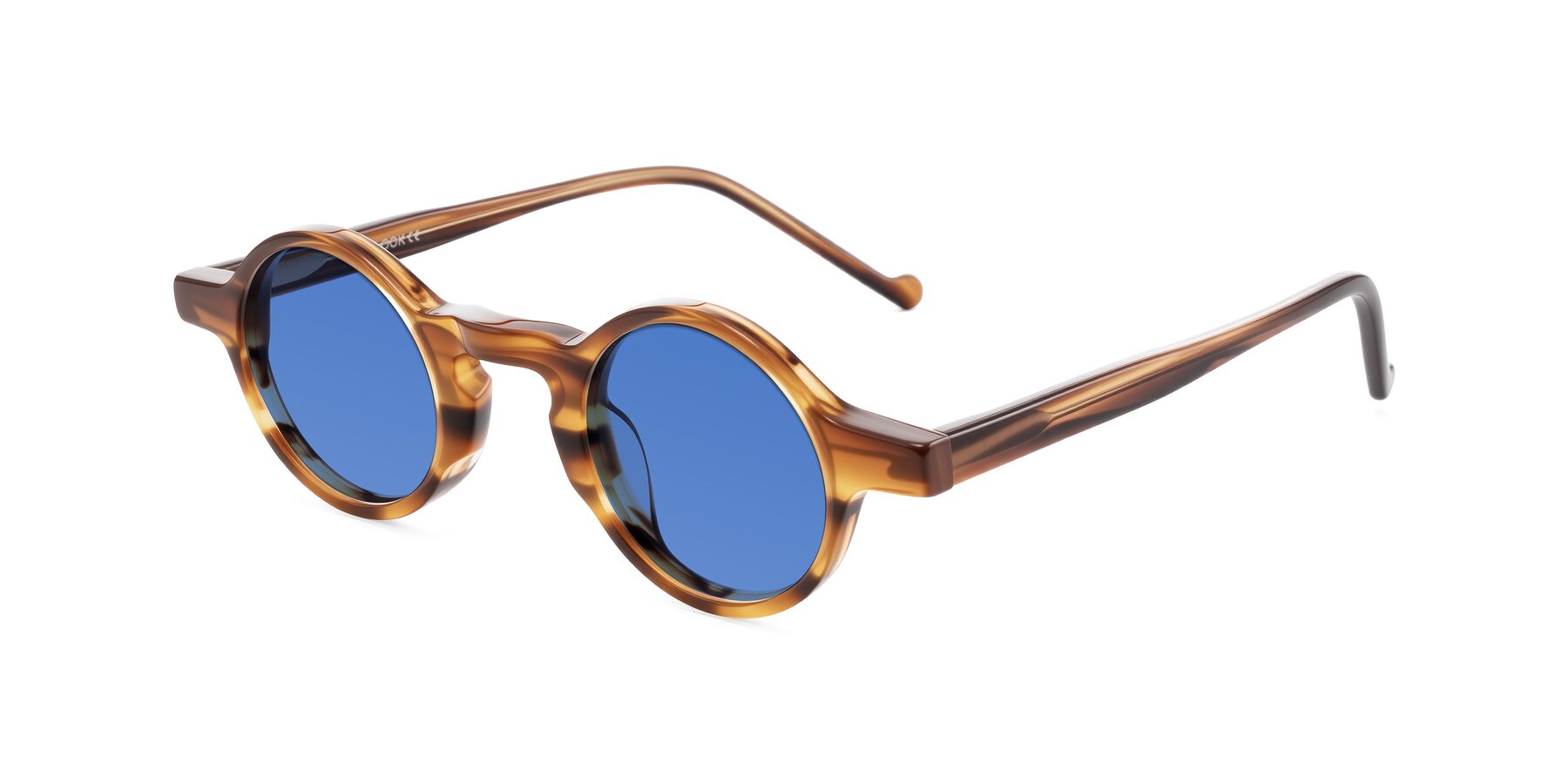 Angle of Enno in Amber Striped with Blue Tinted Lenses