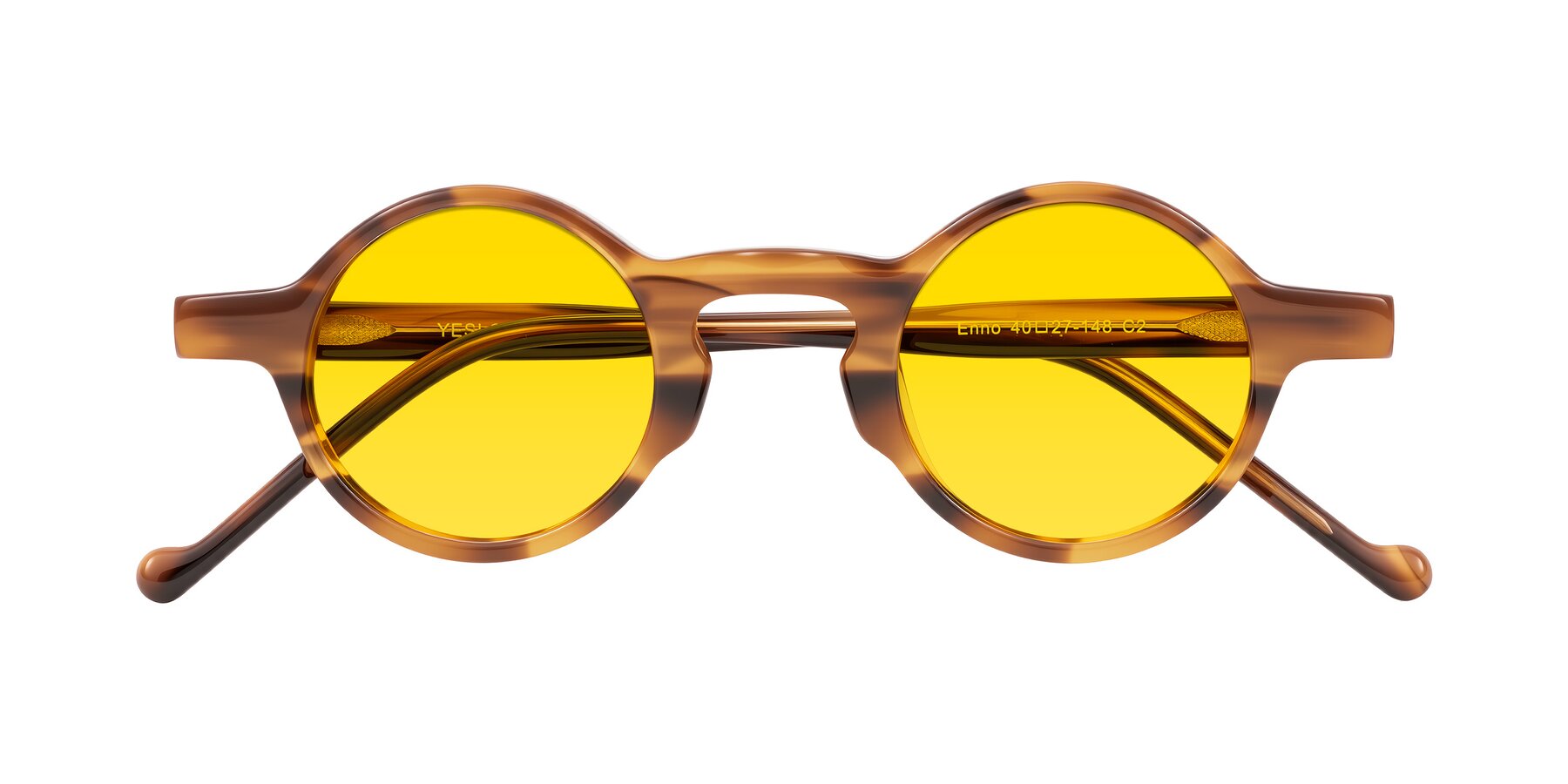 Folded Front of Enno in Amber Striped with Yellow Tinted Lenses