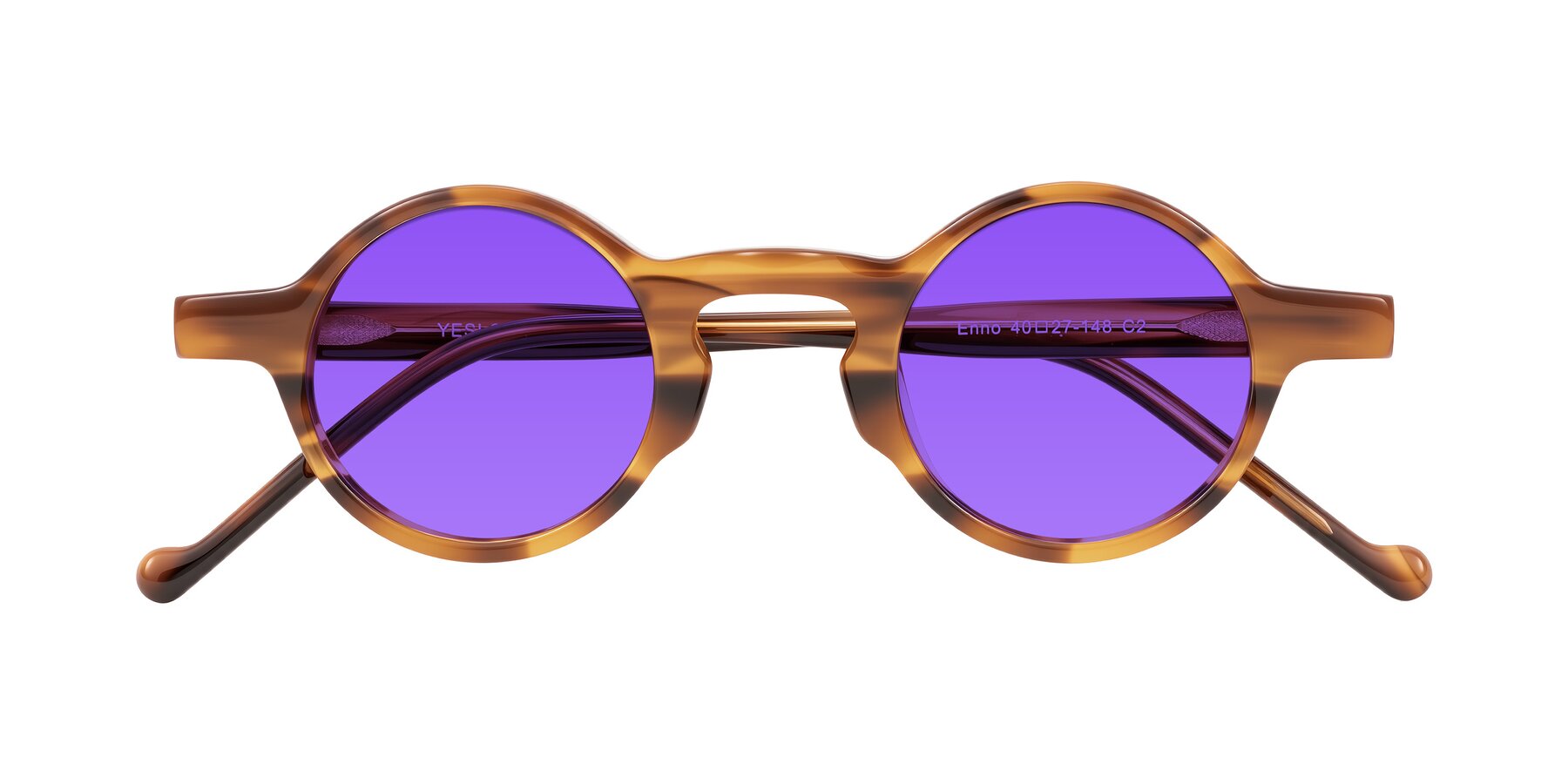 Folded Front of Enno in Amber Striped with Purple Tinted Lenses