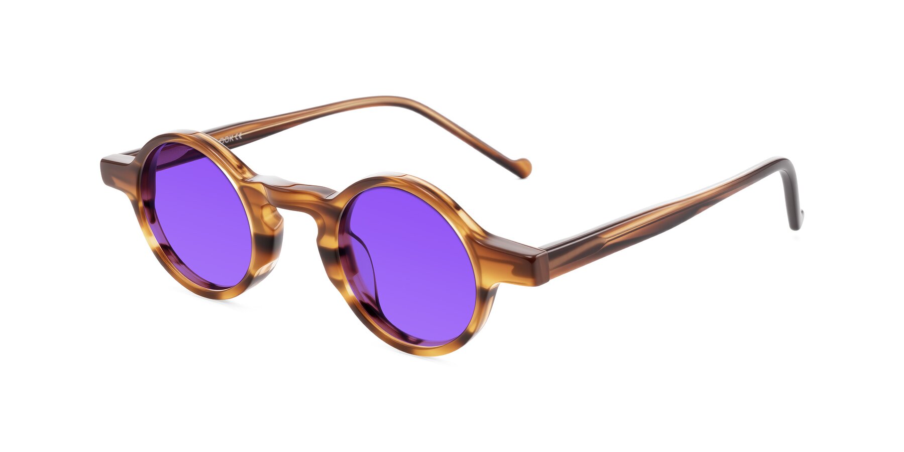 Angle of Enno in Amber Striped with Purple Tinted Lenses