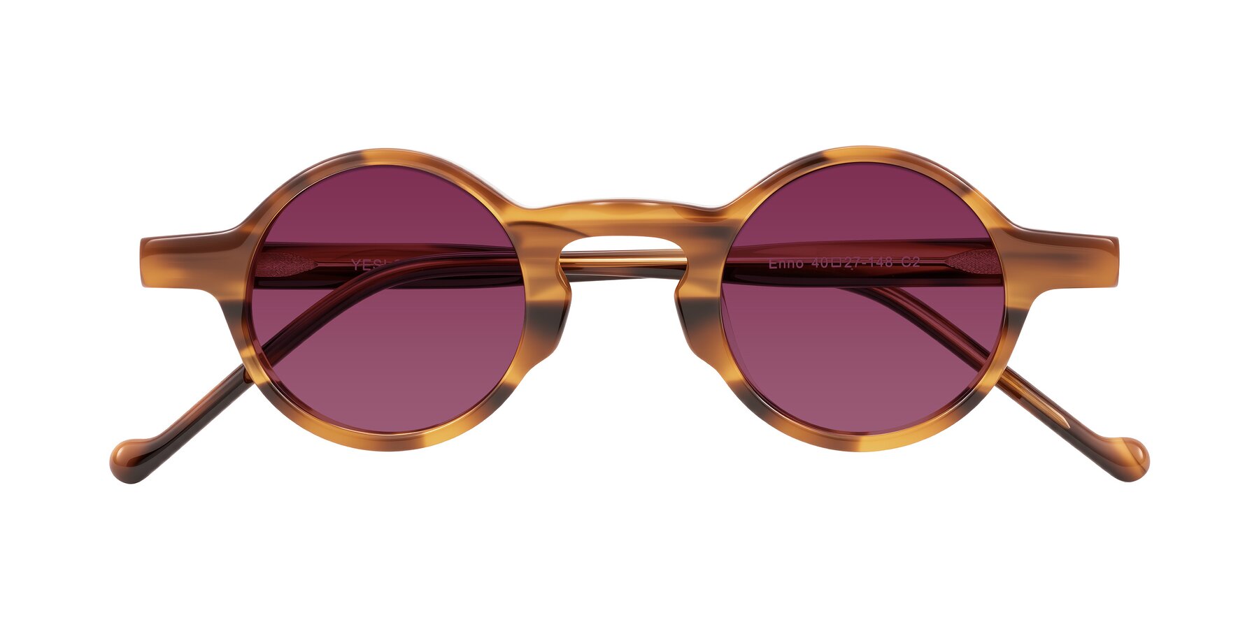 Folded Front of Enno in Amber Striped with Wine Tinted Lenses