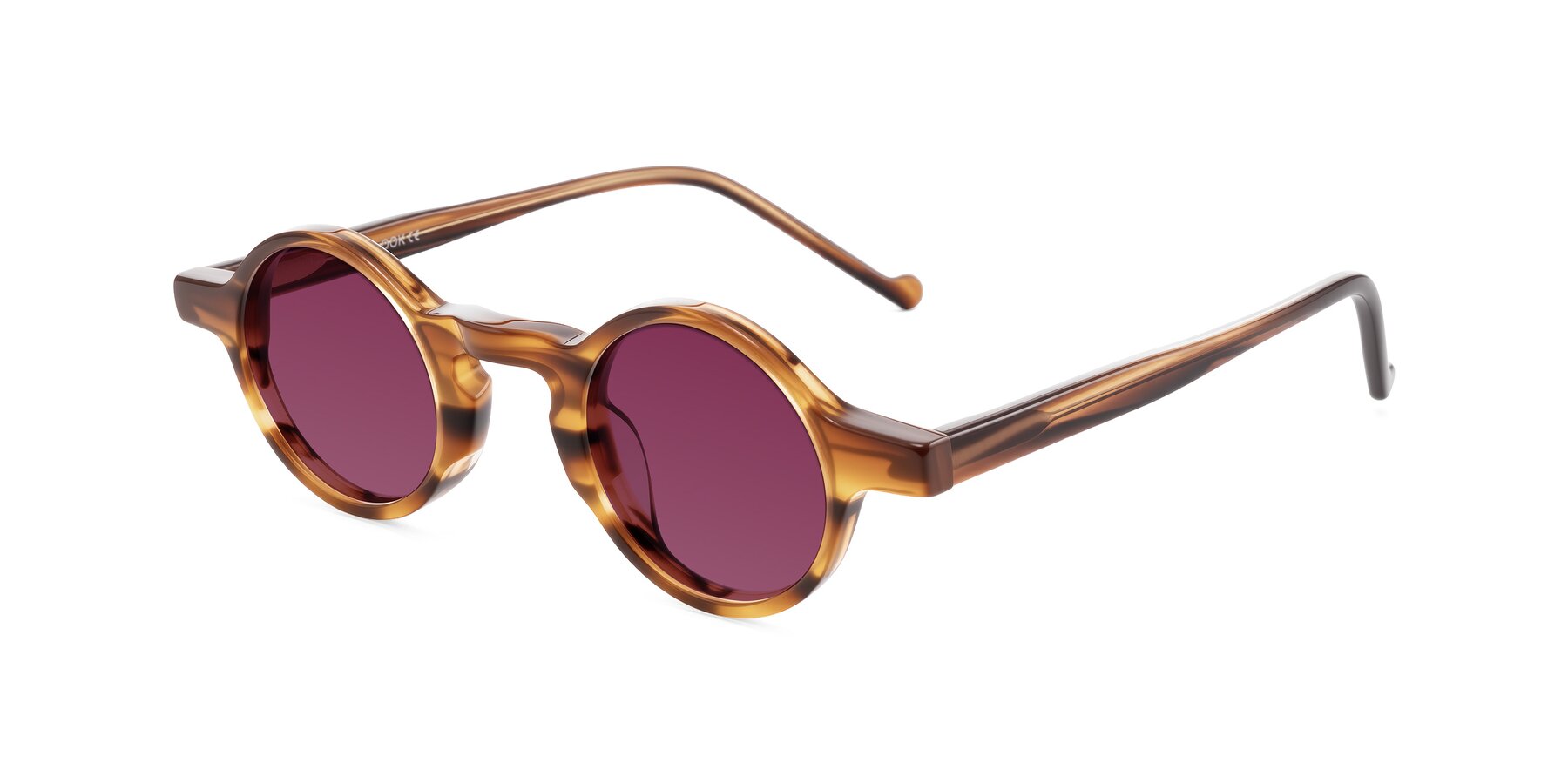 Angle of Enno in Amber Striped with Wine Tinted Lenses