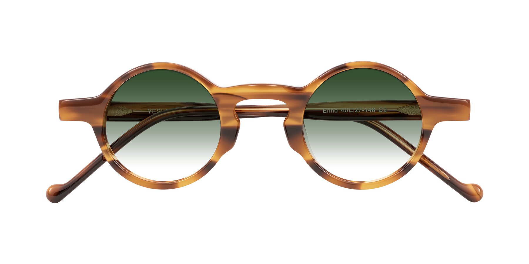 Folded Front of Enno in Amber Striped with Green Gradient Lenses