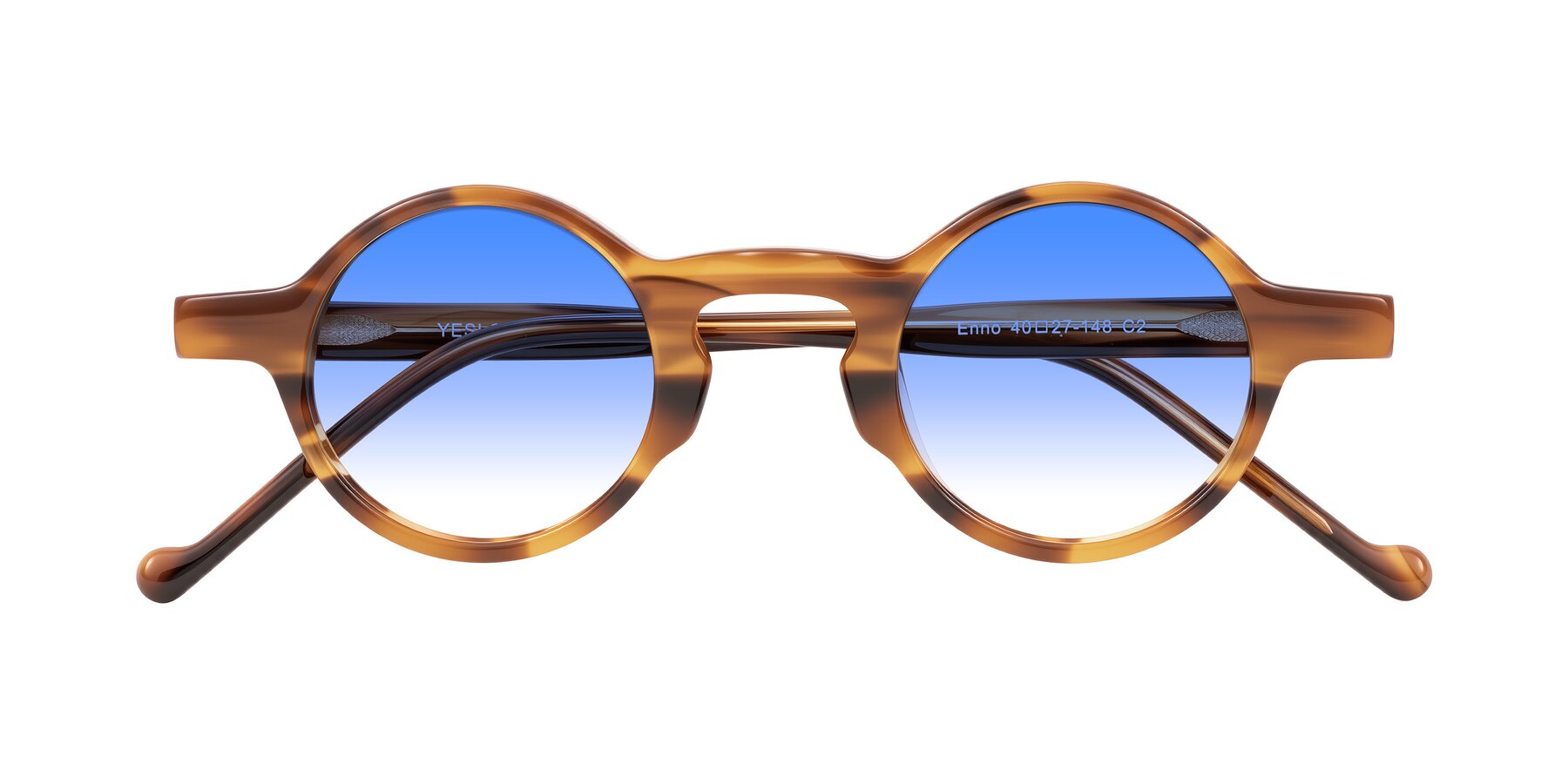 Folded Front of Enno in Amber Striped with Blue Gradient Lenses