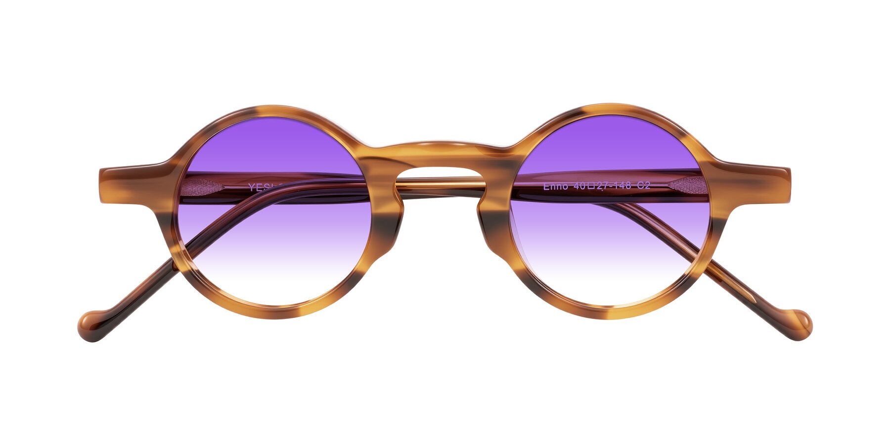 Folded Front of Enno in Amber Striped with Purple Gradient Lenses