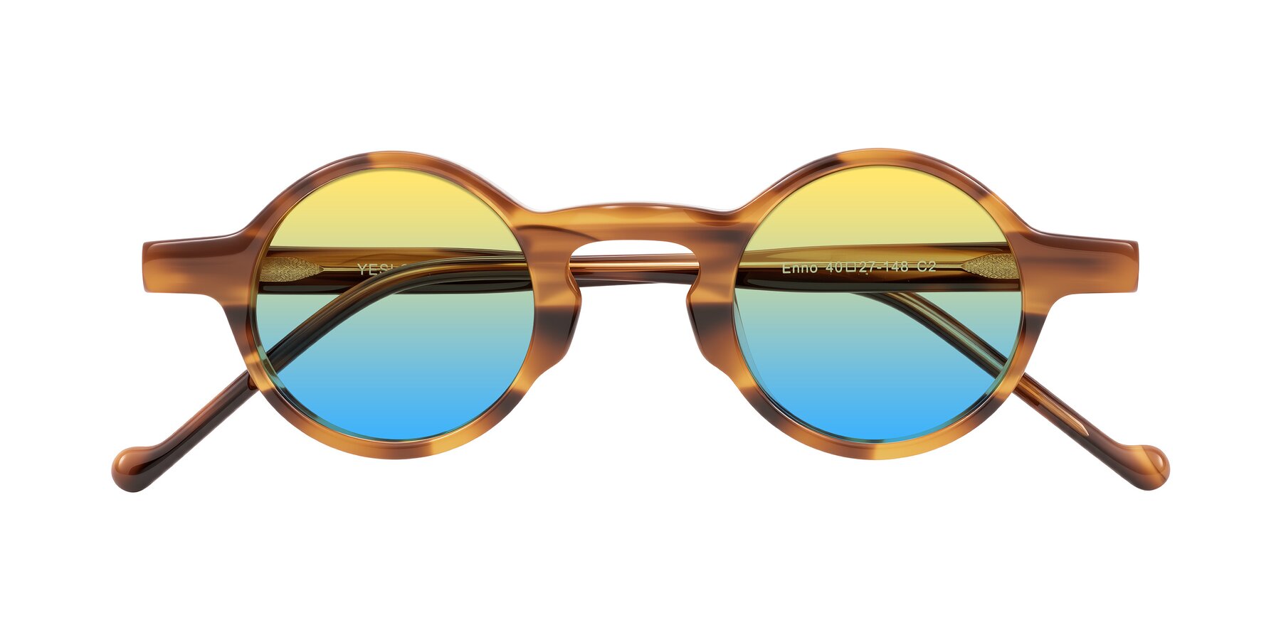Folded Front of Enno in Amber Striped with Yellow / Blue Gradient Lenses