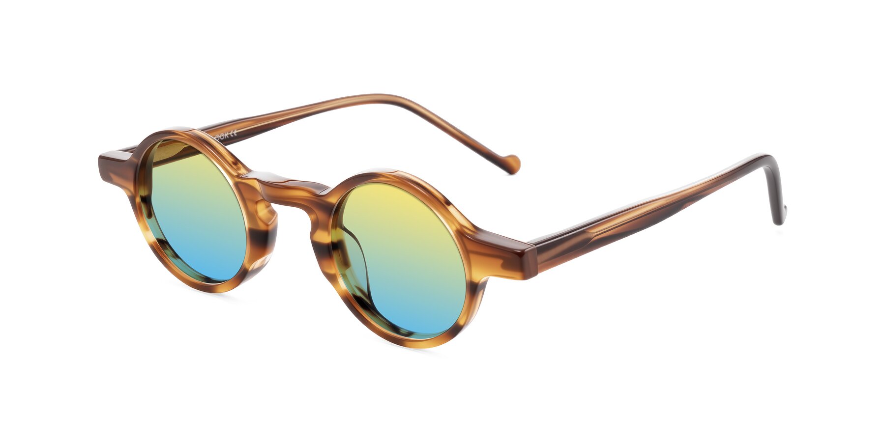 Angle of Enno in Amber Striped with Yellow / Blue Gradient Lenses