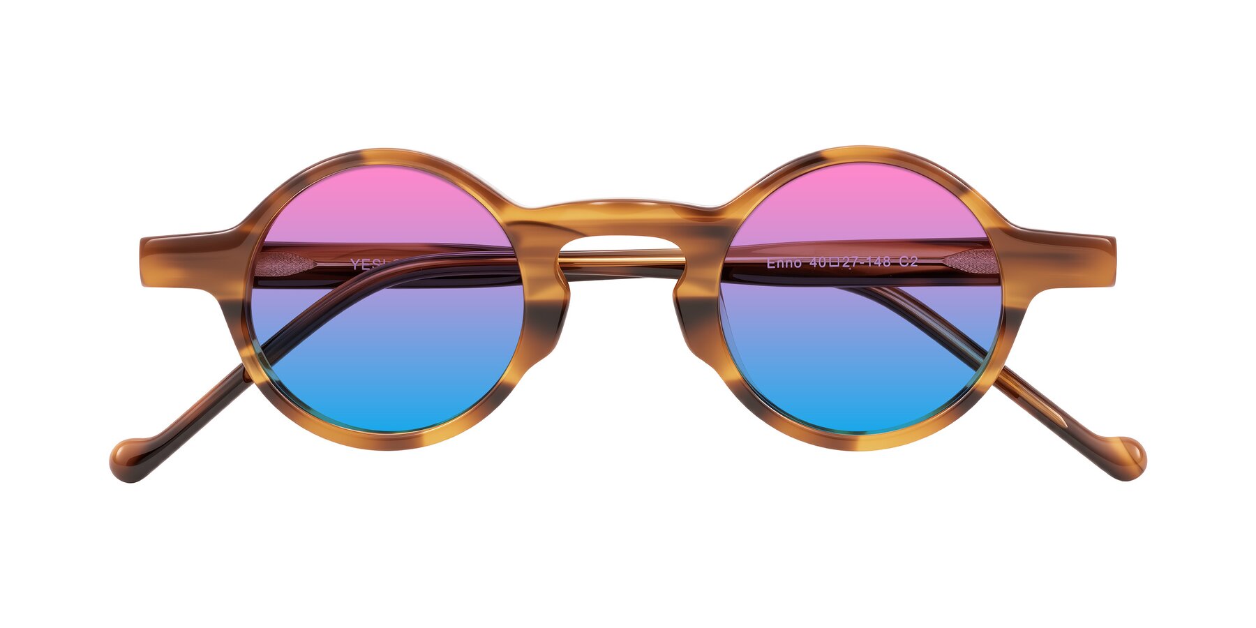 Folded Front of Enno in Amber Striped with Pink / Blue Gradient Lenses