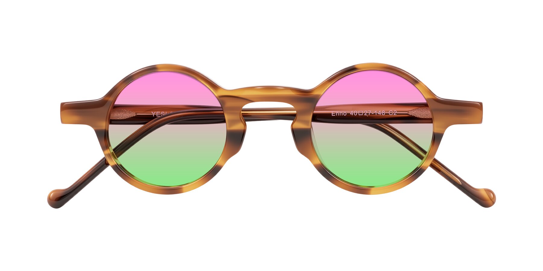Folded Front of Enno in Amber Striped with Pink / Green Gradient Lenses