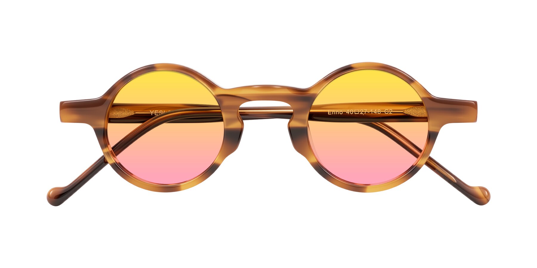 Folded Front of Enno in Amber Striped with Yellow / Pink Gradient Lenses