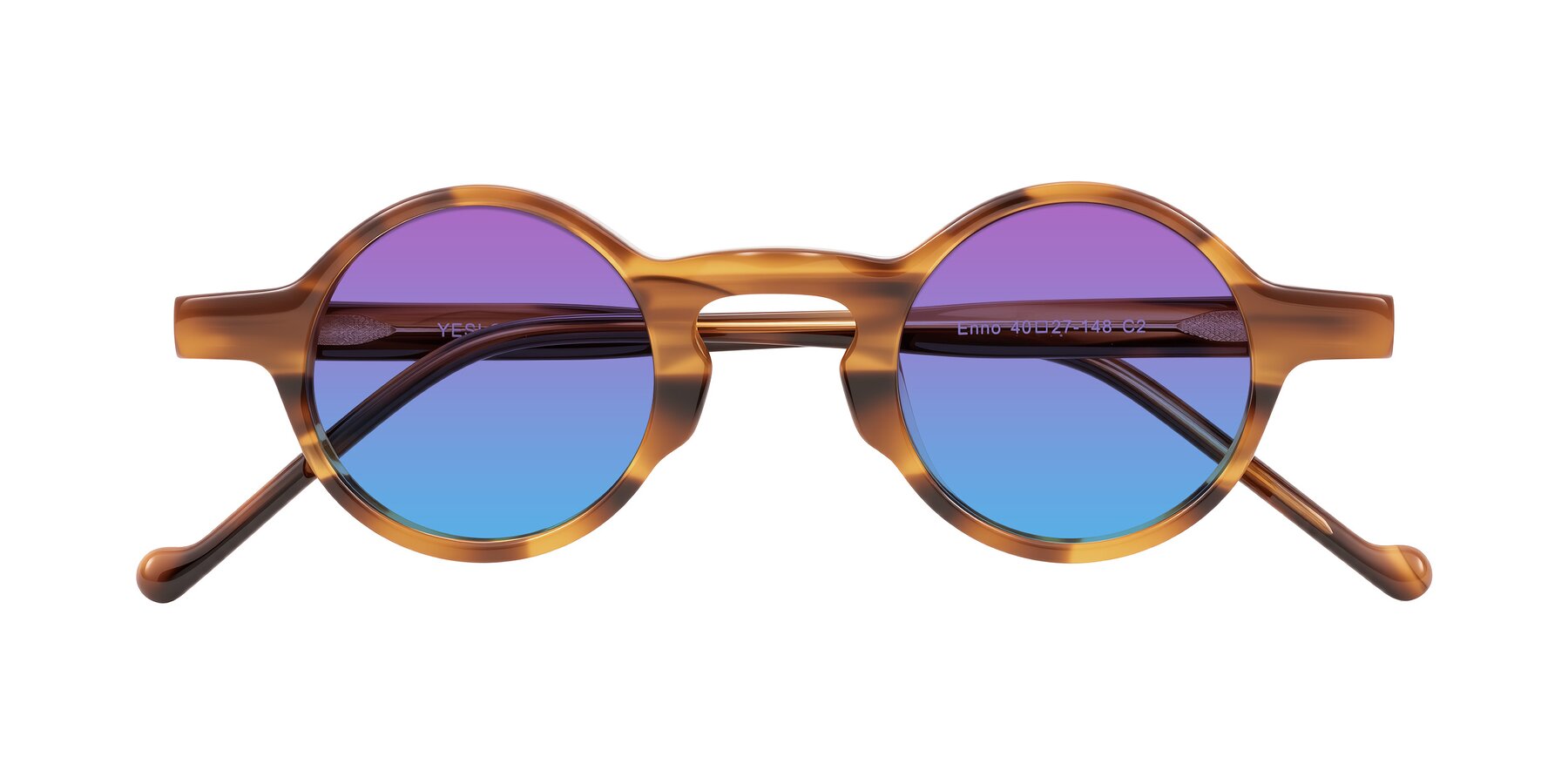 Folded Front of Enno in Amber Striped with Purple / Blue Gradient Lenses