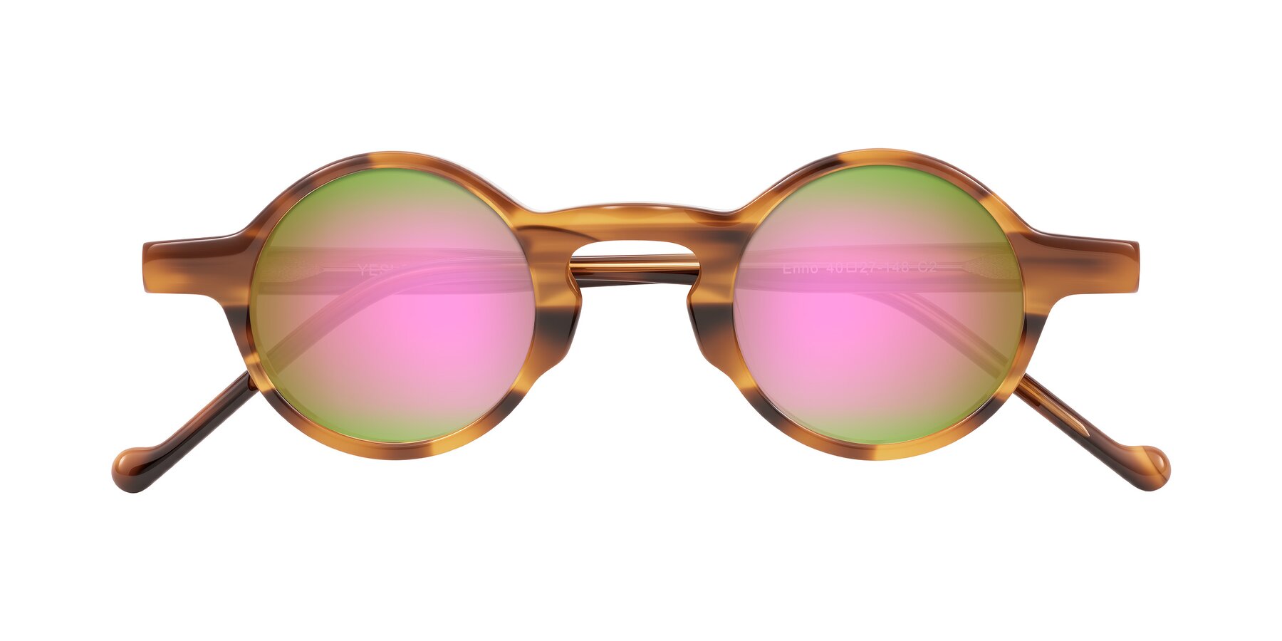 Folded Front of Enno in Amber Striped with Pink Mirrored Lenses