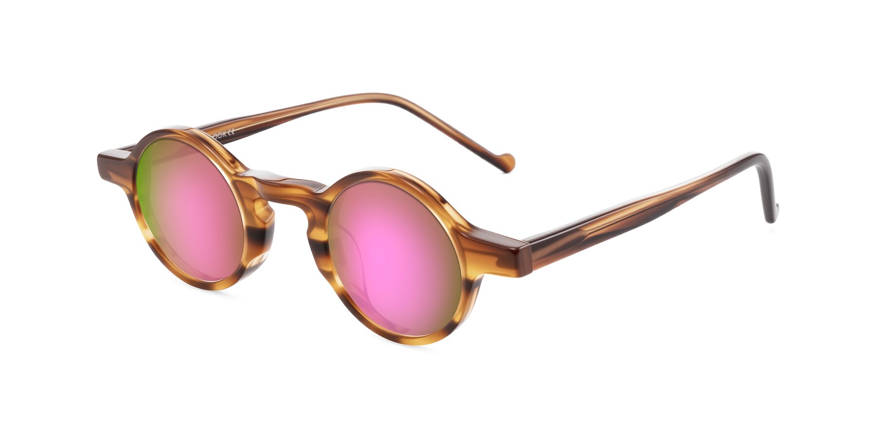 Angle of Enno in Amber Striped with Pink Mirrored Lenses