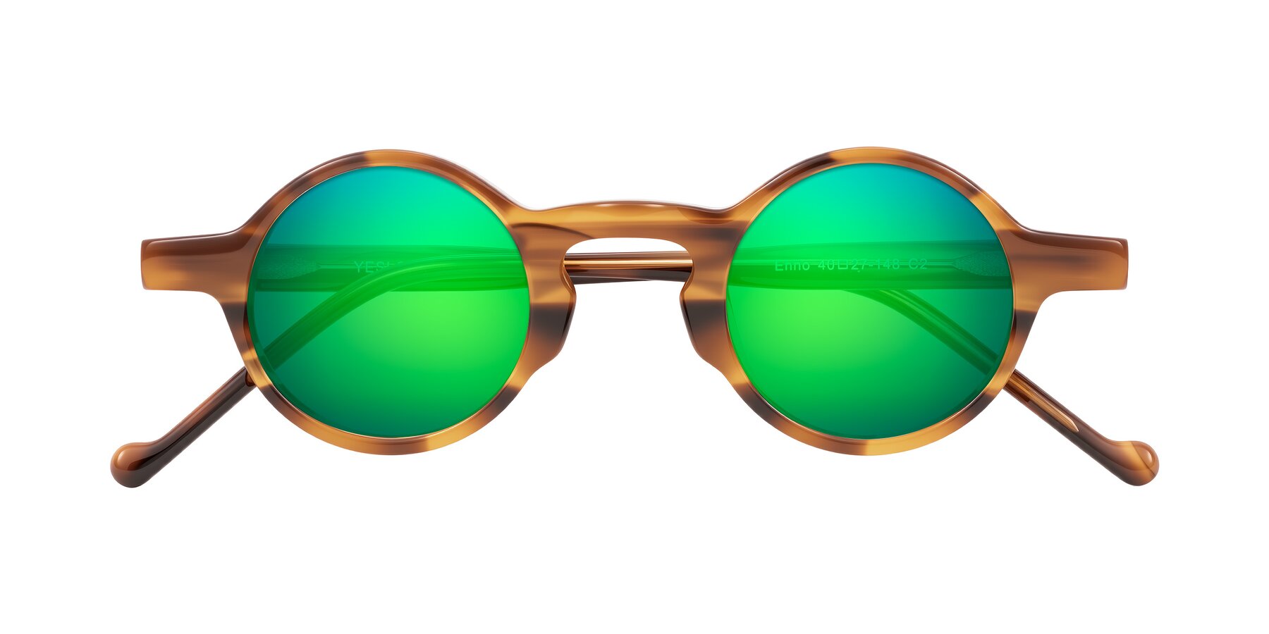Folded Front of Enno in Amber Striped with Green Mirrored Lenses