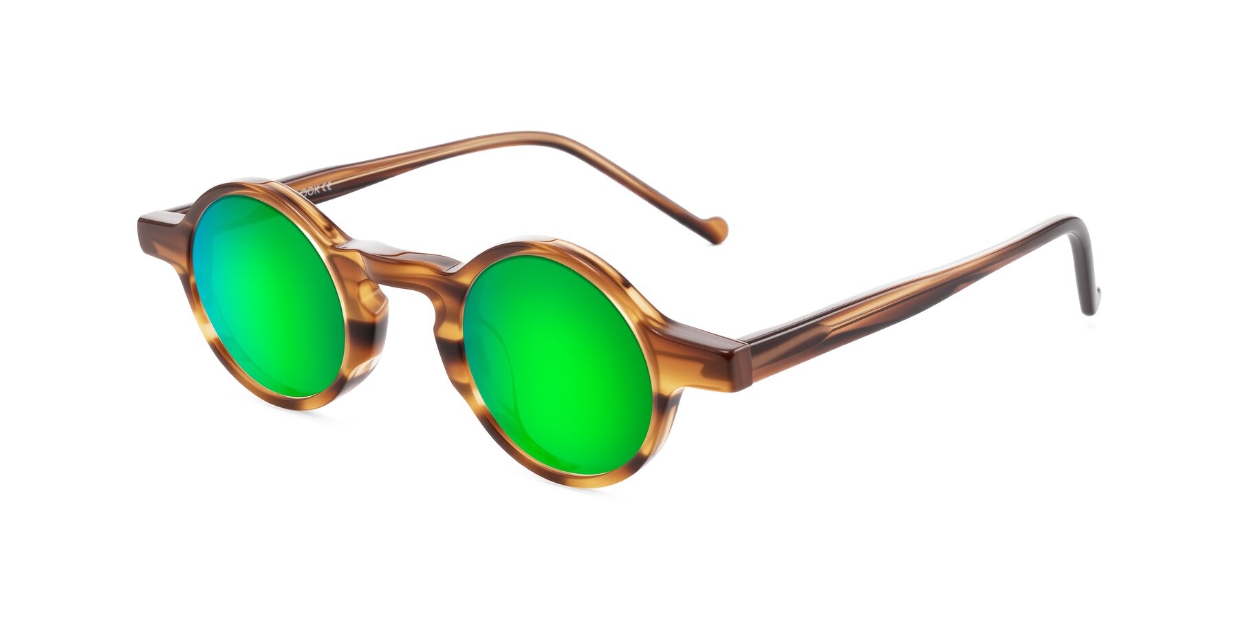 Angle of Enno in Amber Striped with Green Mirrored Lenses