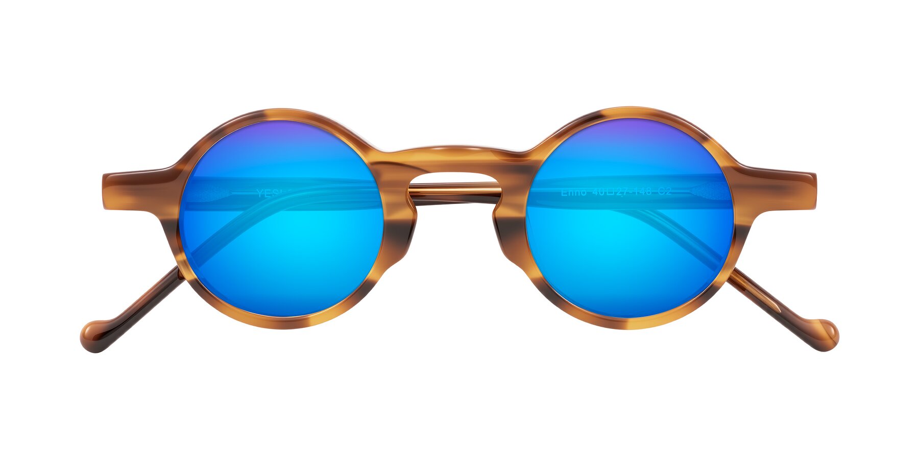 Folded Front of Enno in Amber Striped with Blue Mirrored Lenses
