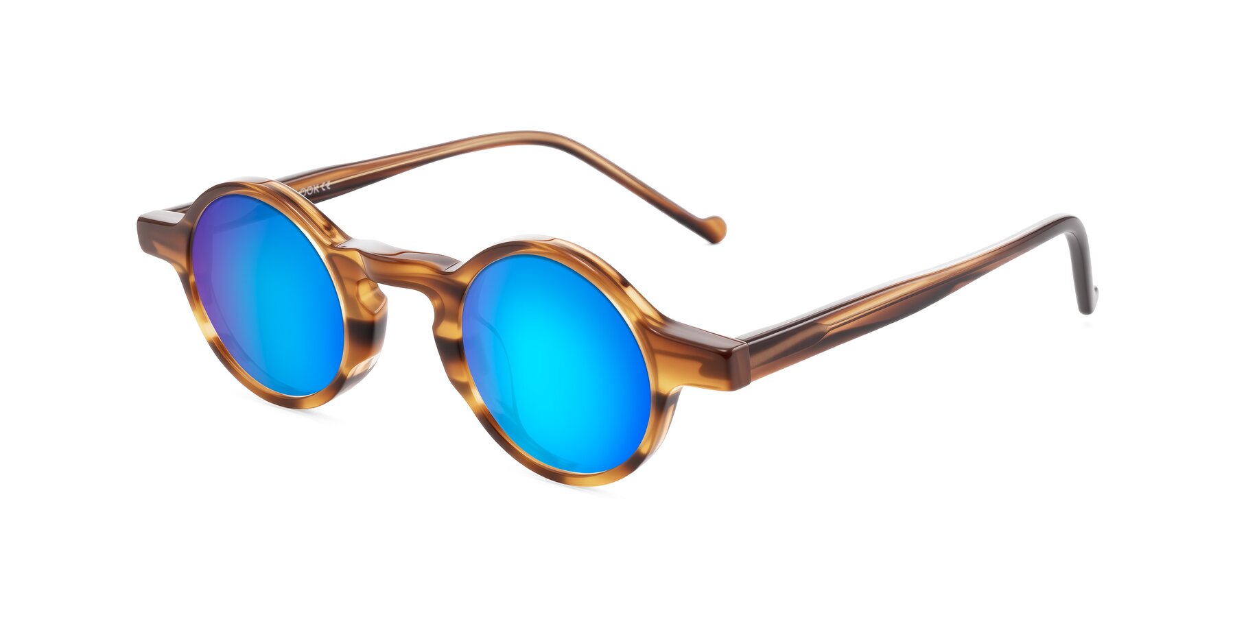 Angle of Enno in Amber Striped with Blue Mirrored Lenses