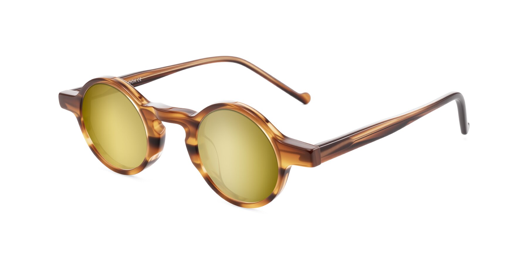 Angle of Enno in Amber Striped with Gold Mirrored Lenses