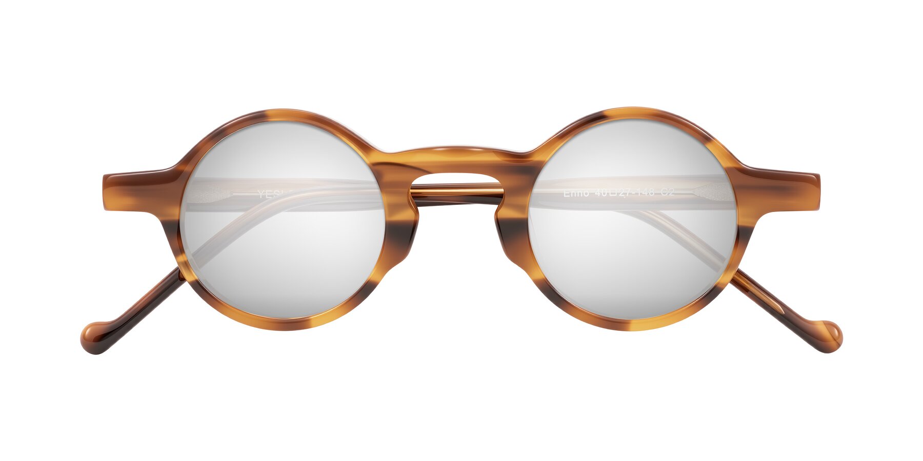 Folded Front of Enno in Amber Striped with Silver Mirrored Lenses