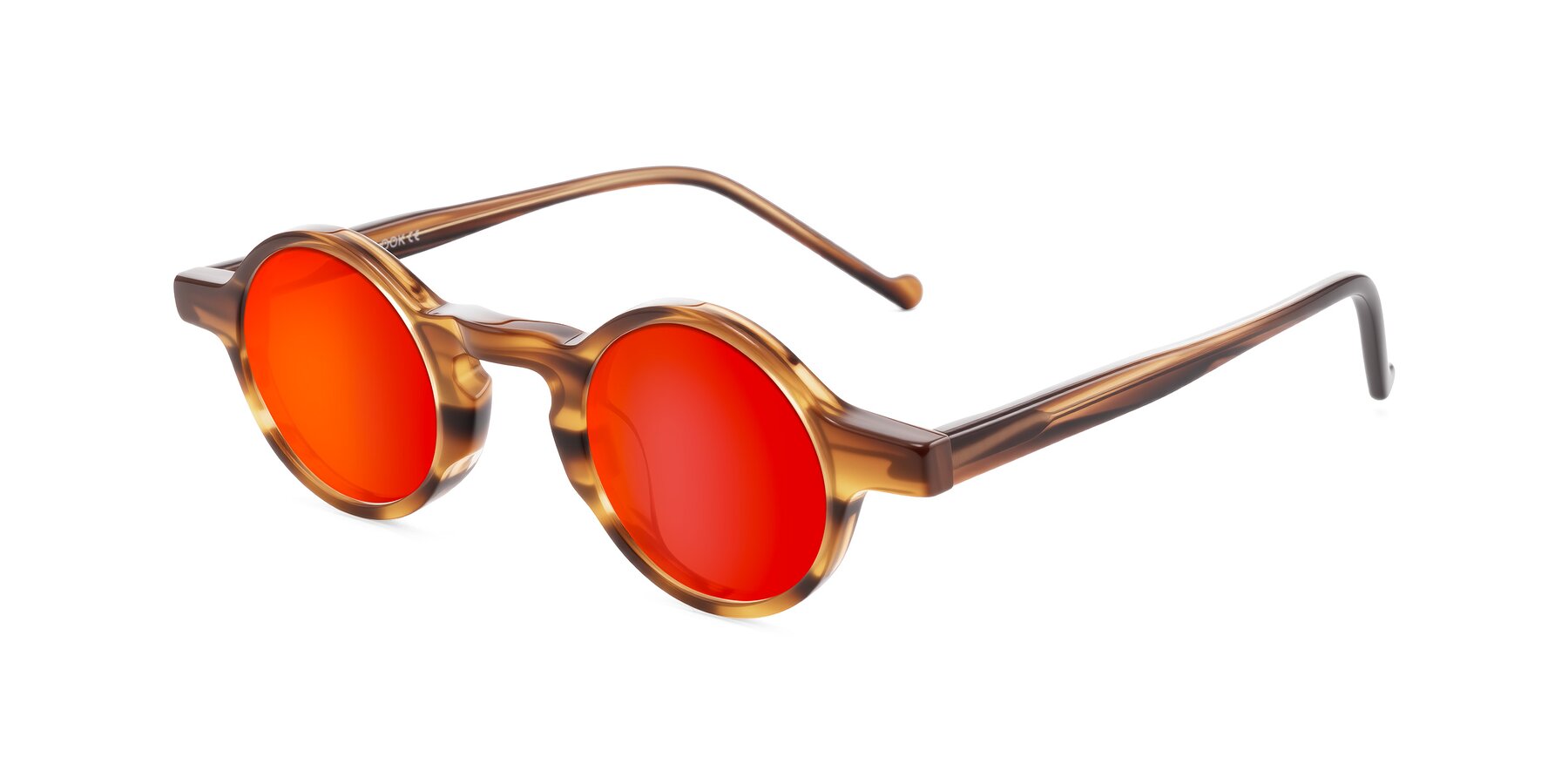 Angle of Enno in Amber Striped with Red Gold Mirrored Lenses