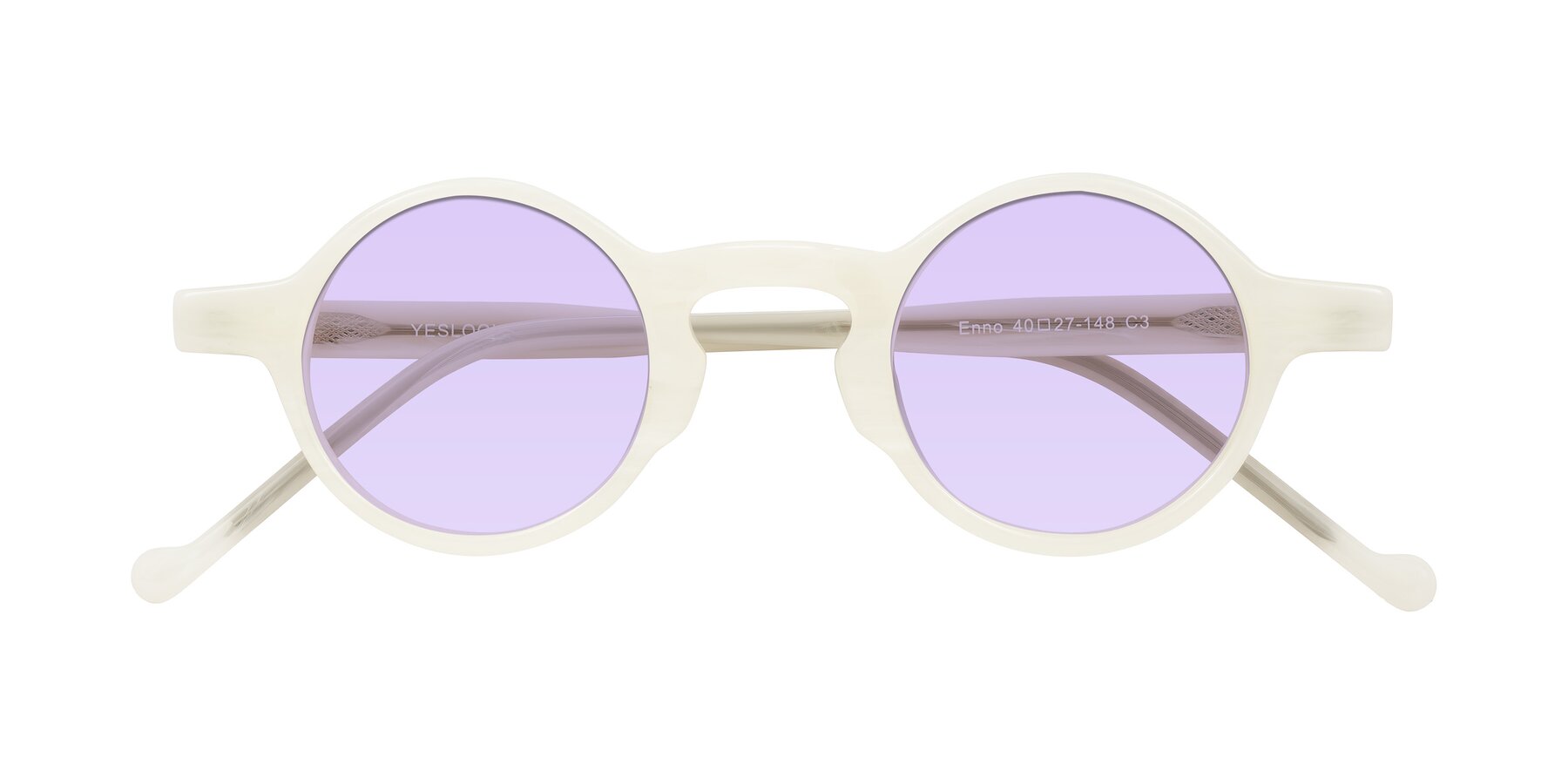 Folded Front of Enno in Jade White with Light Purple Tinted Lenses
