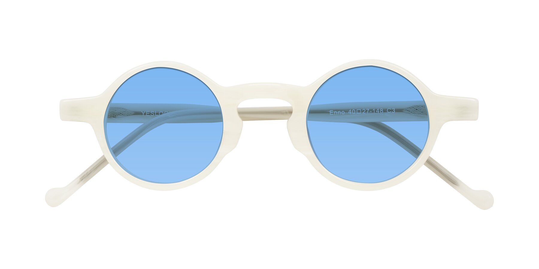 Folded Front of Enno in Jade White with Medium Blue Tinted Lenses