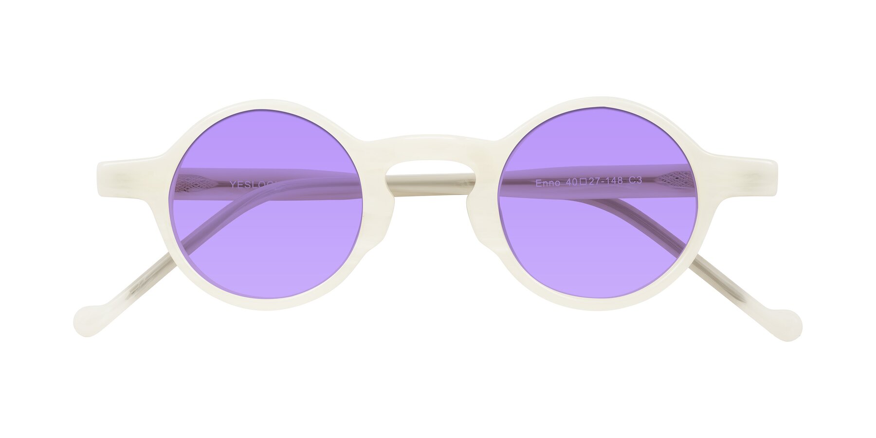 Folded Front of Enno in Jade White with Medium Purple Tinted Lenses