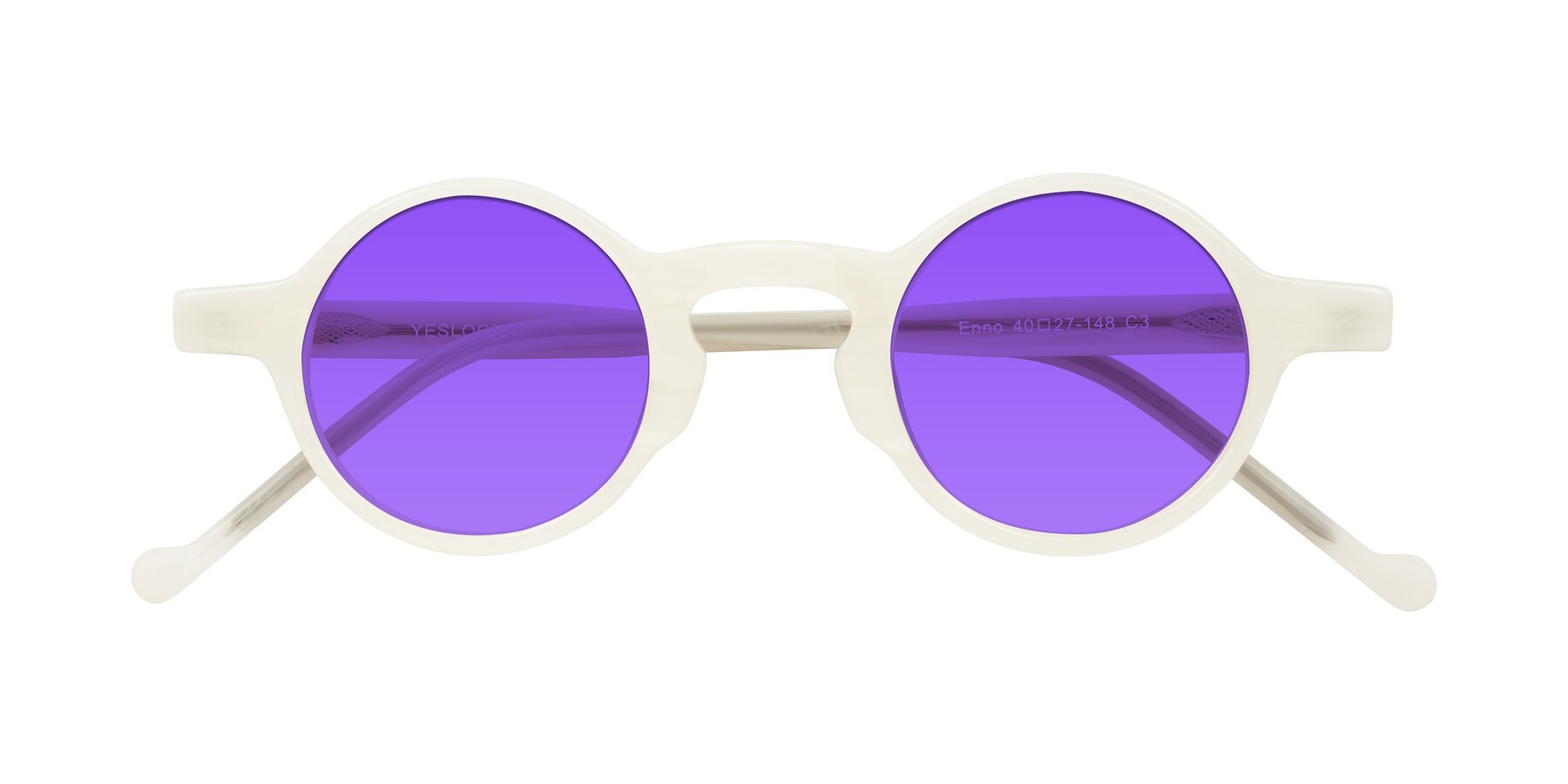 Folded Front of Enno in Jade White with Purple Tinted Lenses