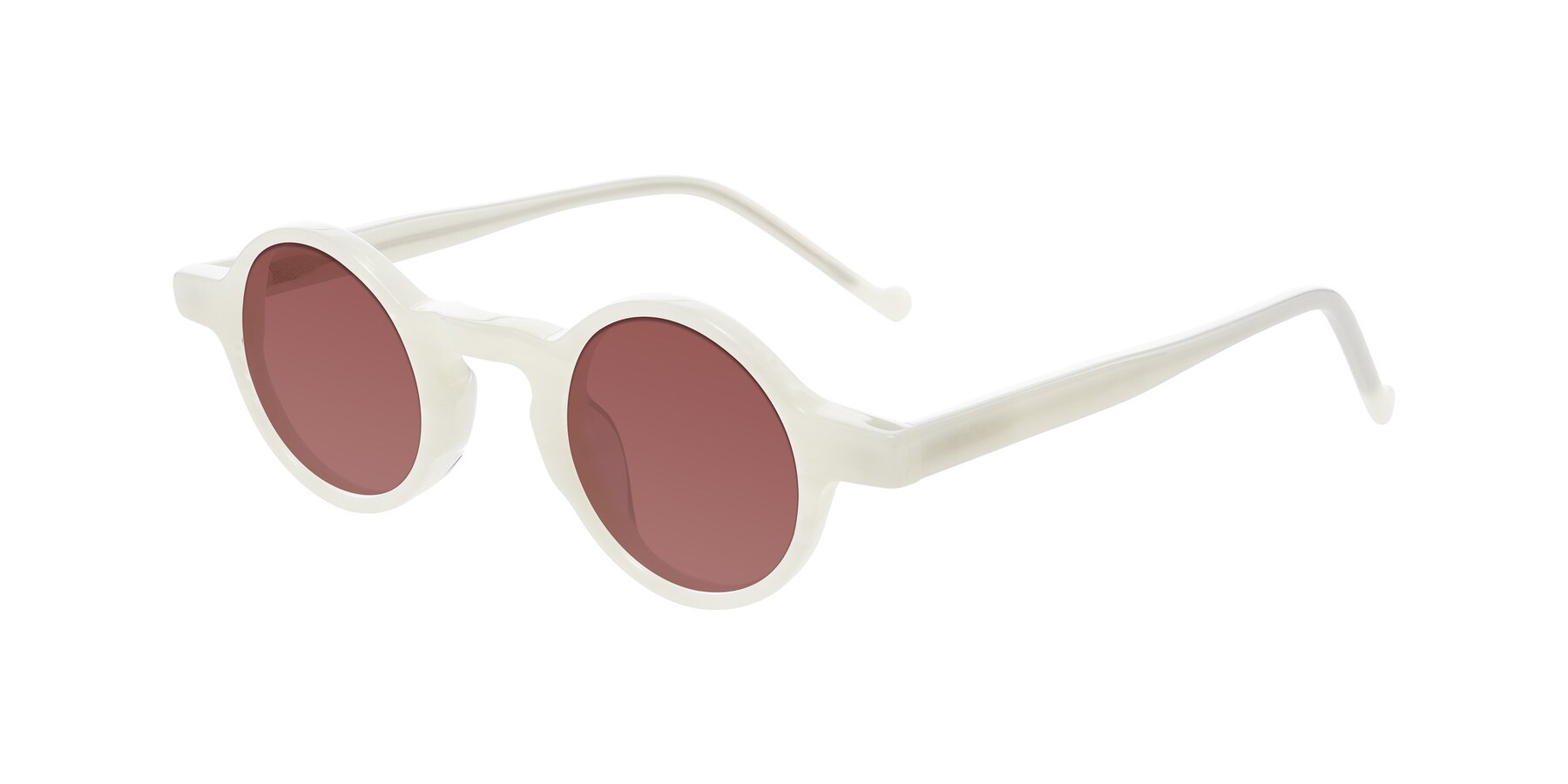 Angle of Enno in Jade White with Garnet Tinted Lenses