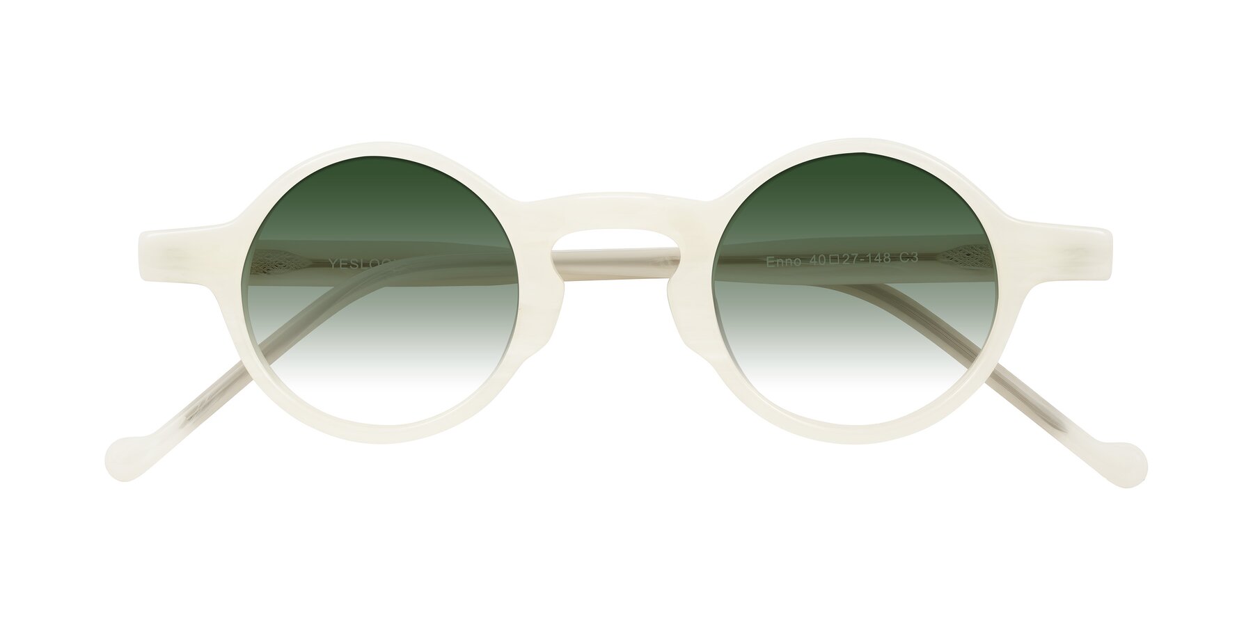 Folded Front of Enno in Jade White with Green Gradient Lenses