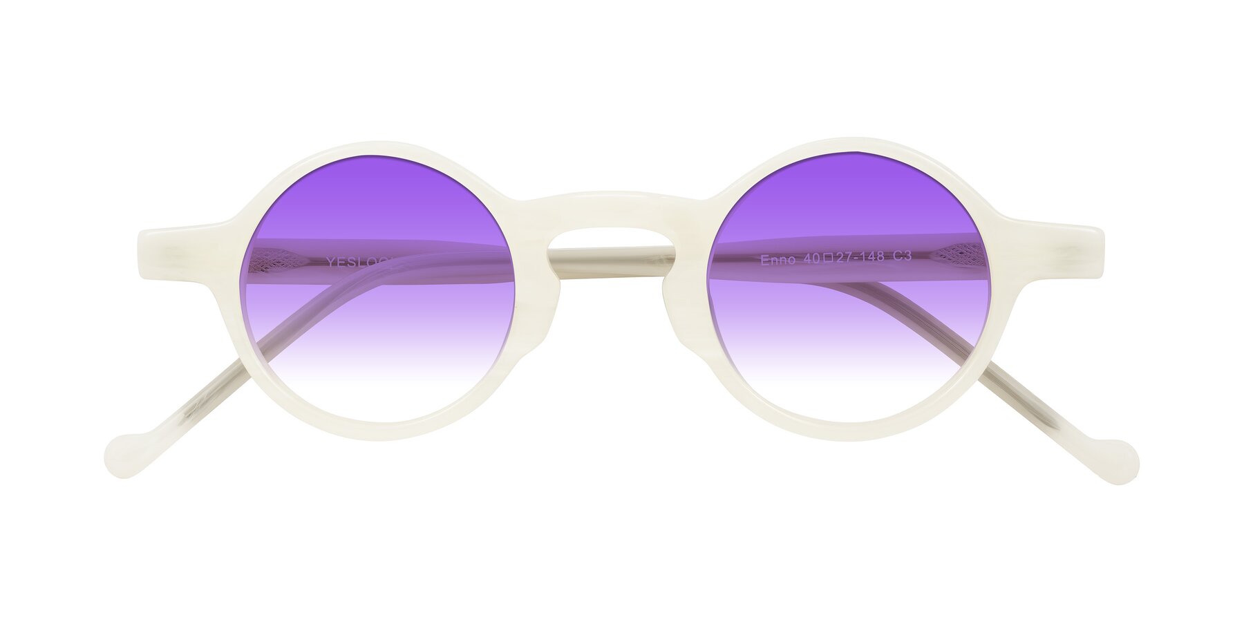 Folded Front of Enno in Jade White with Purple Gradient Lenses
