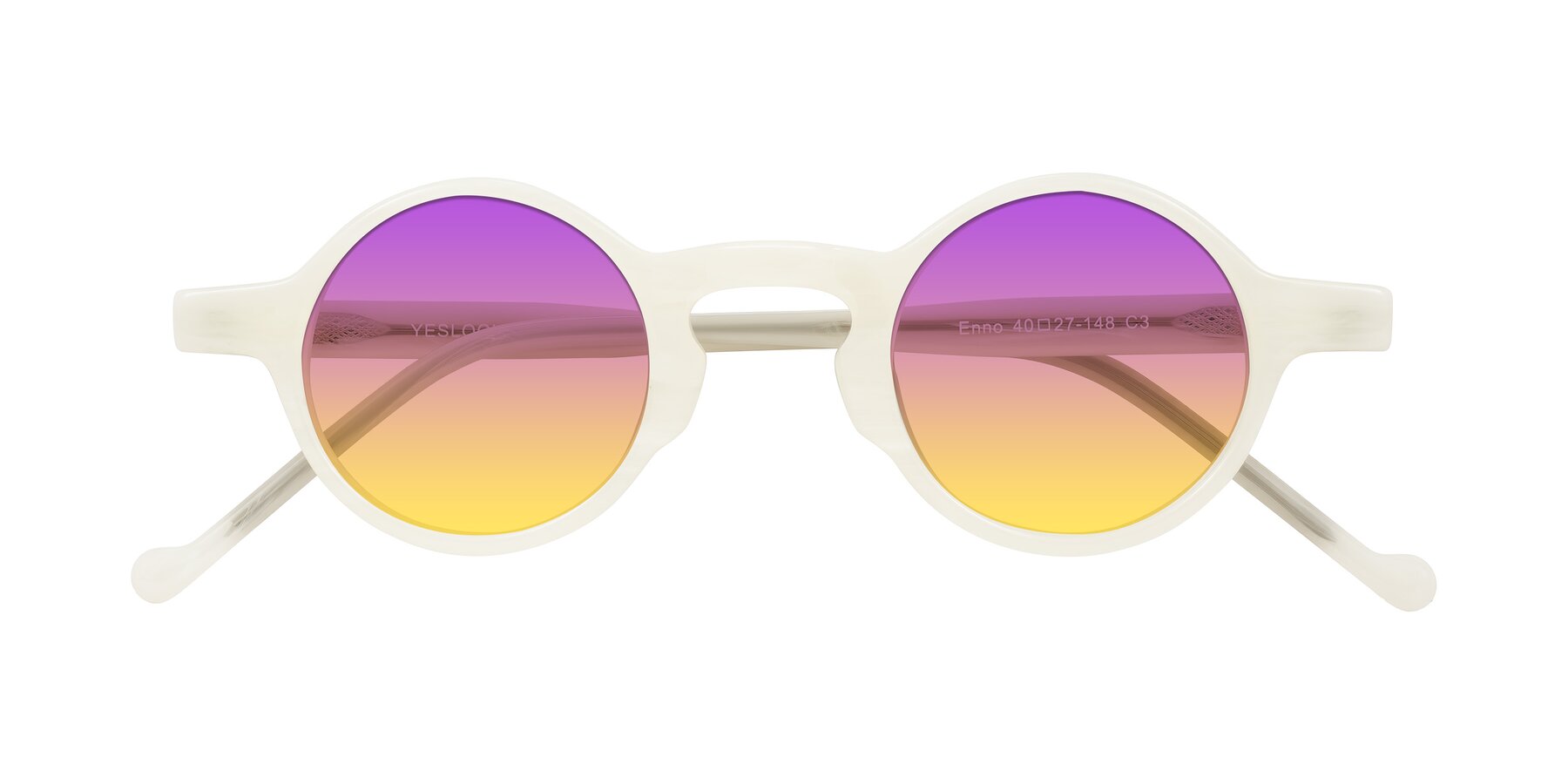 Folded Front of Enno in Jade White with Purple / Yellow Gradient Lenses