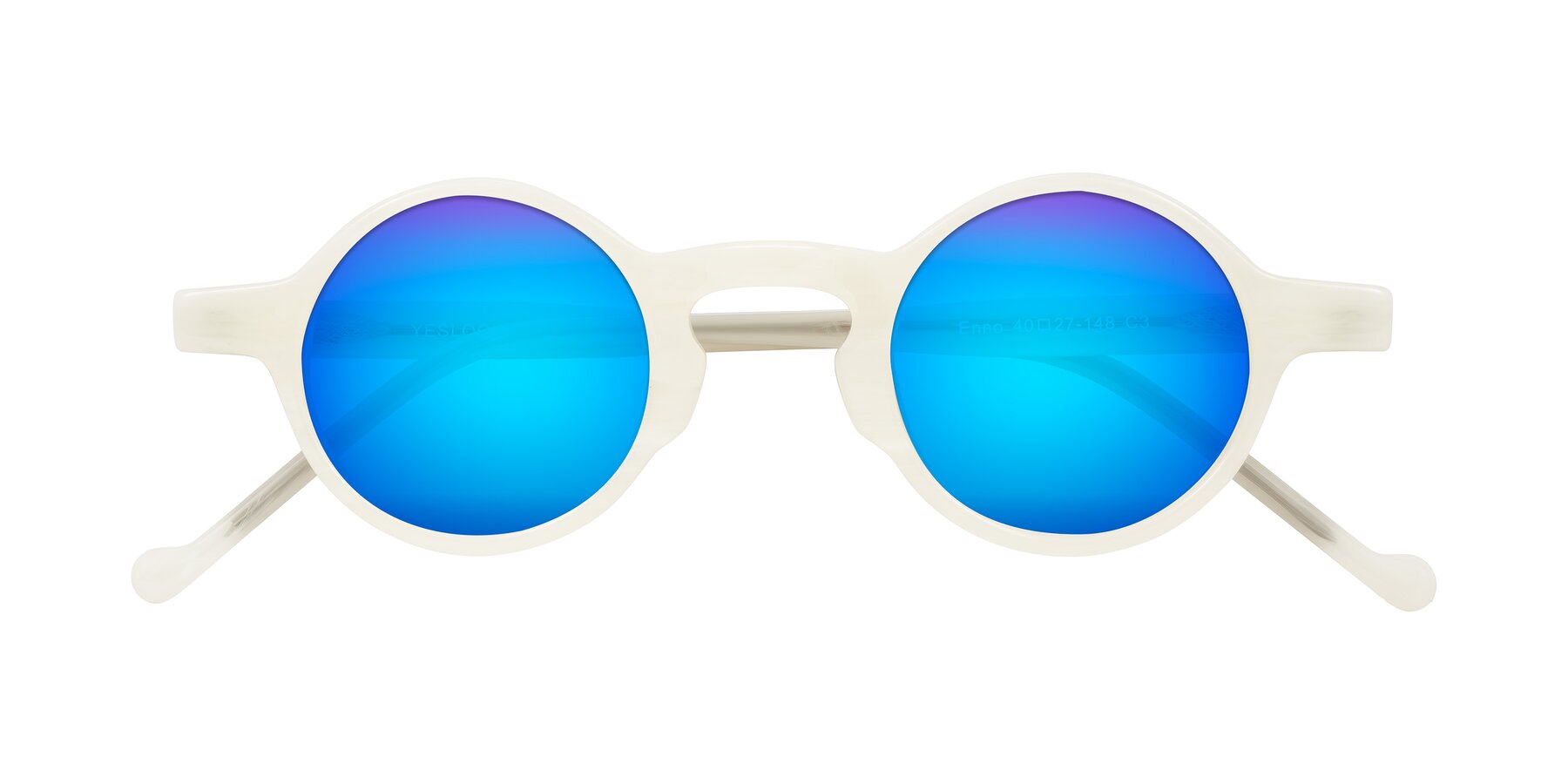 Folded Front of Enno in Jade White with Blue Mirrored Lenses