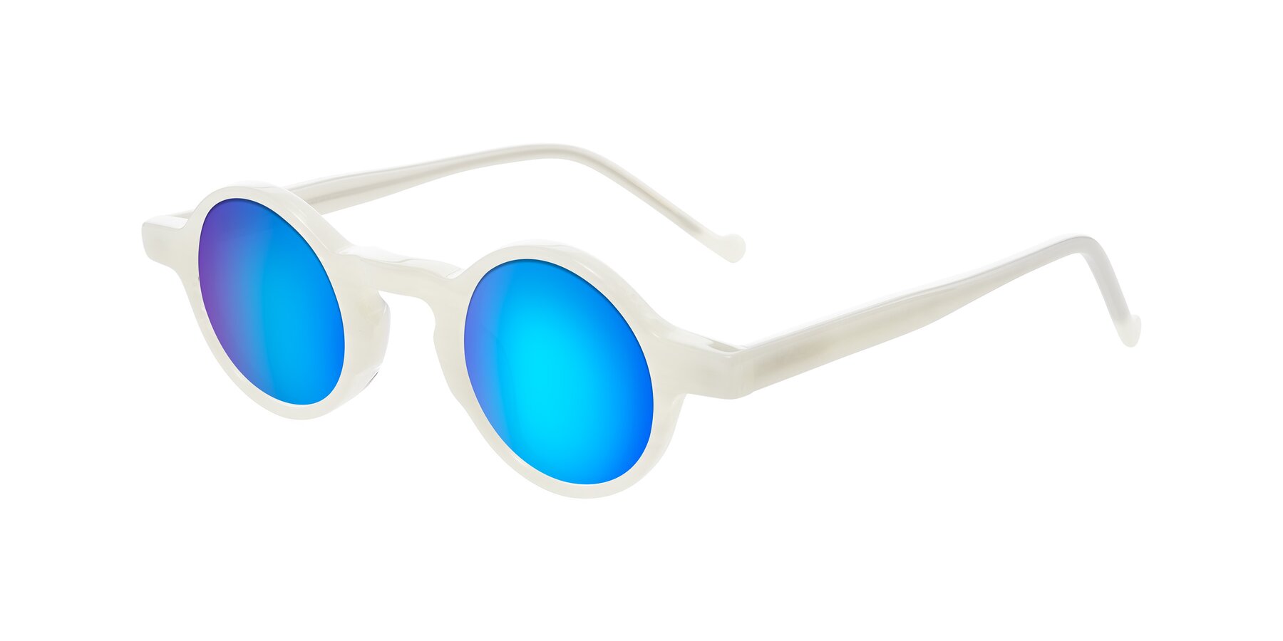 Angle of Enno in Jade White with Blue Mirrored Lenses