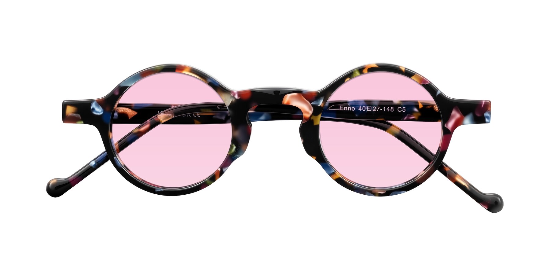 Folded Front of Enno in Midnight Carnival with Light Pink Tinted Lenses