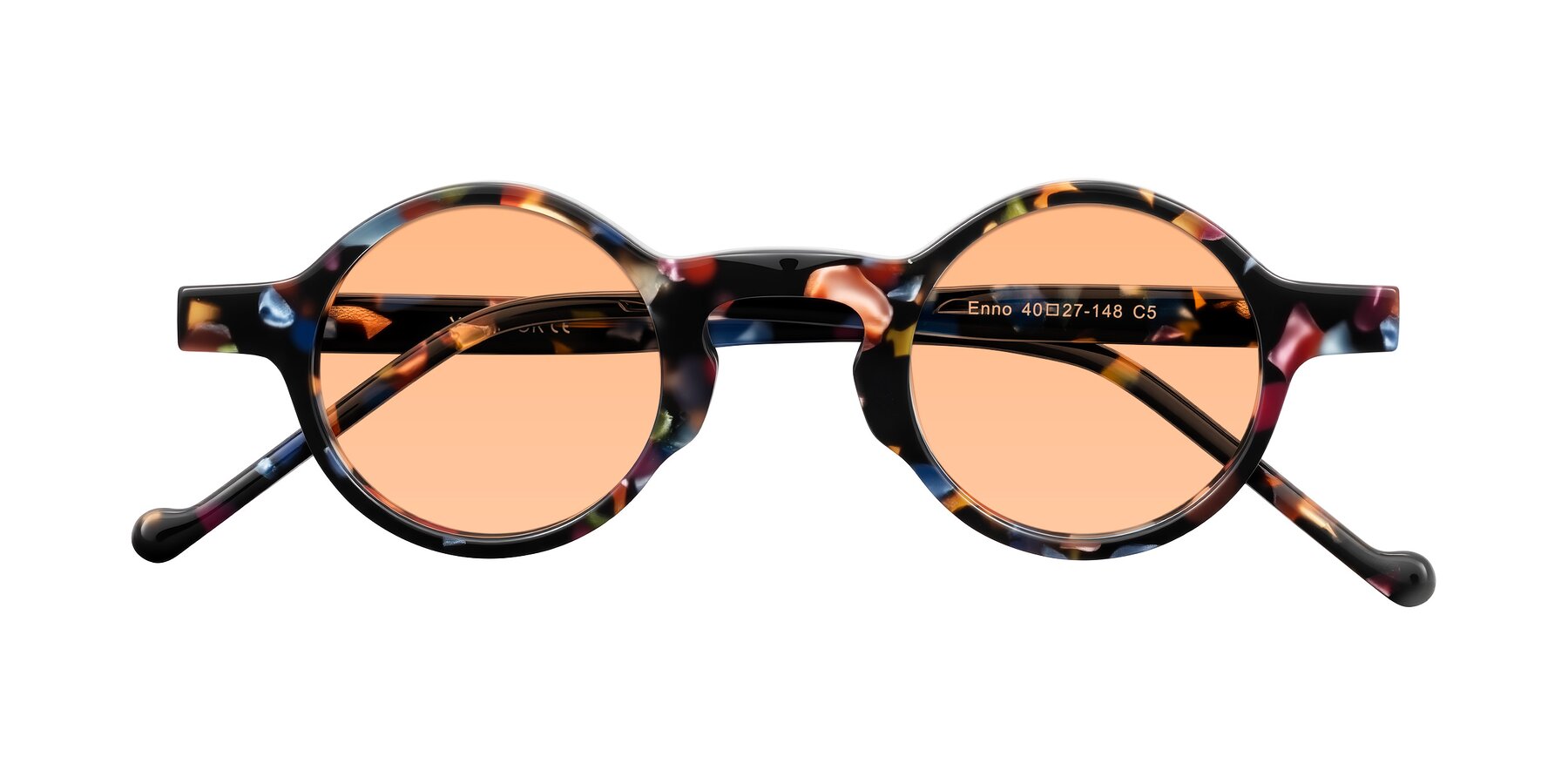 Folded Front of Enno in Midnight Carnival with Light Orange Tinted Lenses