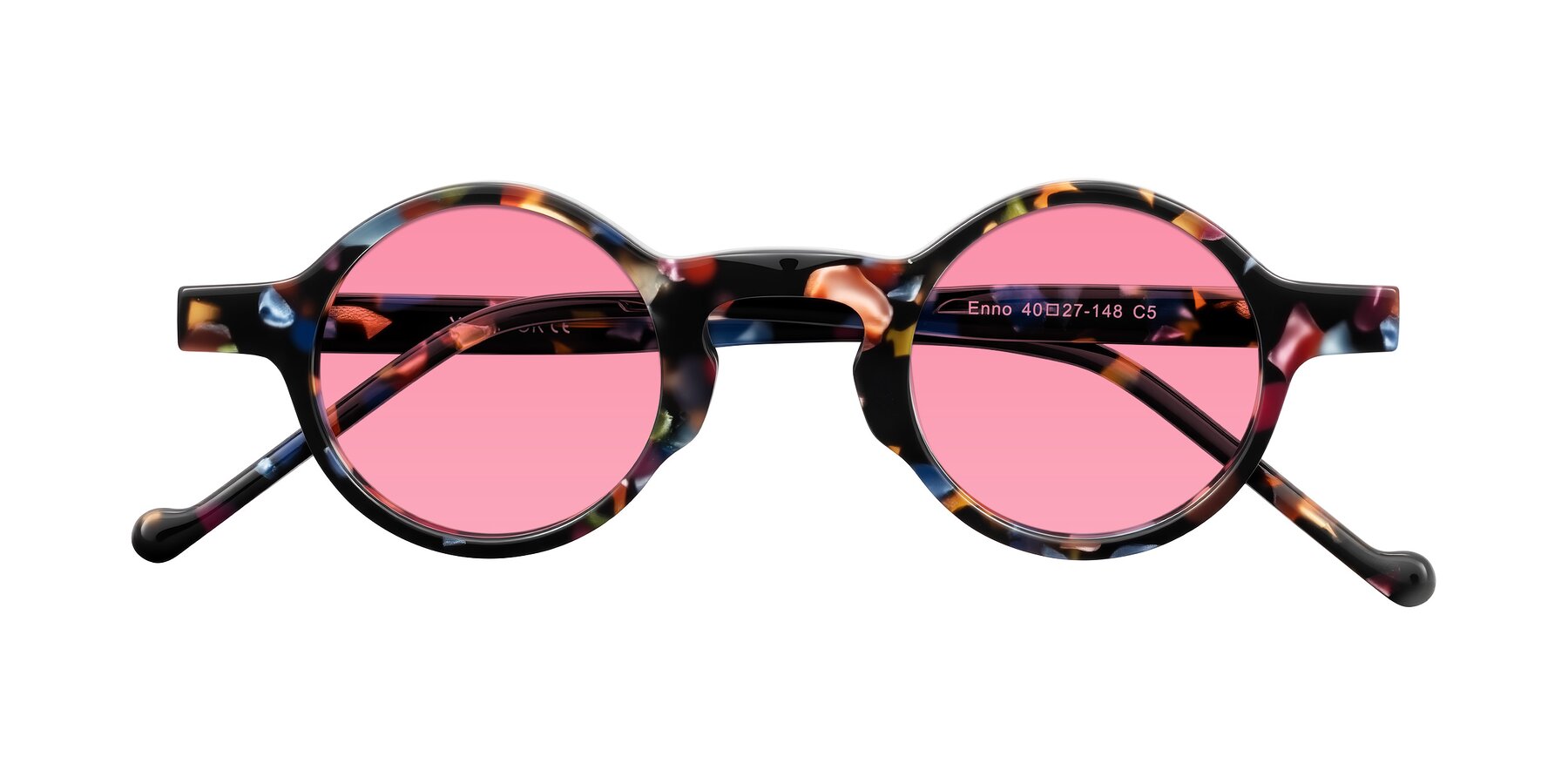 Folded Front of Enno in Midnight Carnival with Pink Tinted Lenses