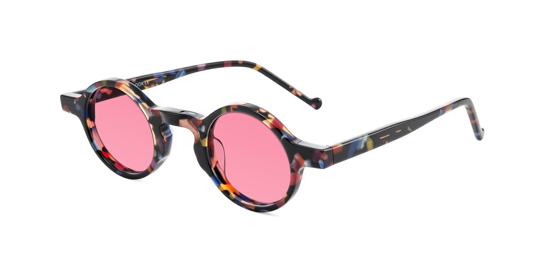 Angle of Enno in Midnight Carnival with Pink Tinted Lenses